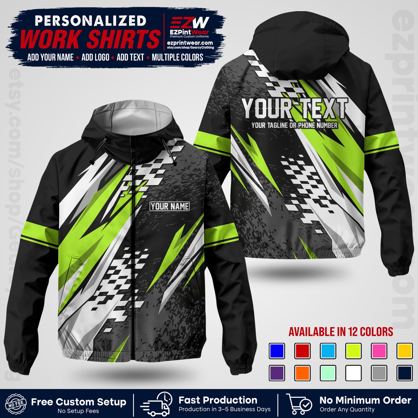 Custom Racing Windbreaker Jacket with Name, Logo & Text | Race Team Uniform | Motorsport Apparel RCJK03