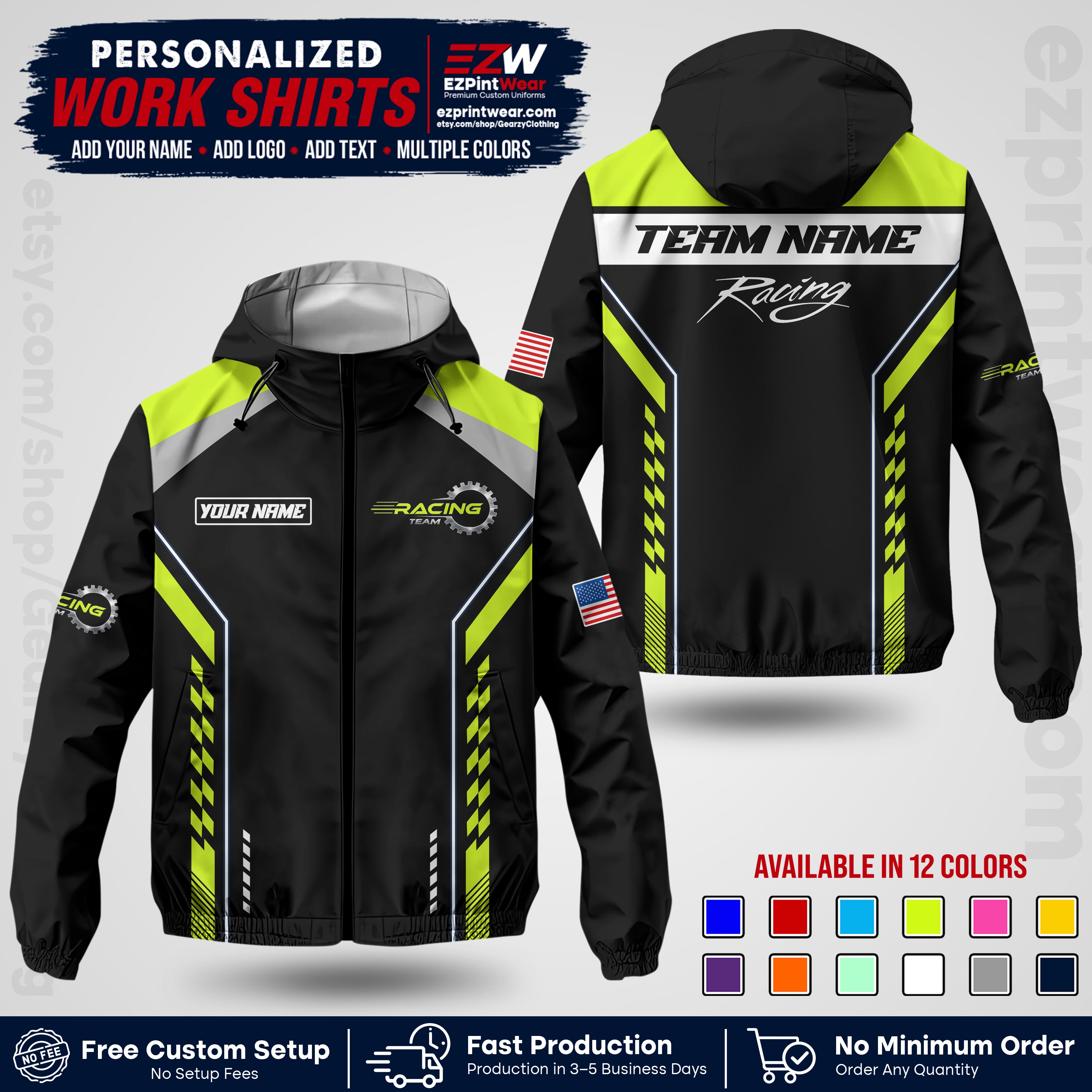 Custom Racing Windbreaker Jacket with Name, Logo & Text | Race Team Uniform | Motorsport Apparel RCJK13