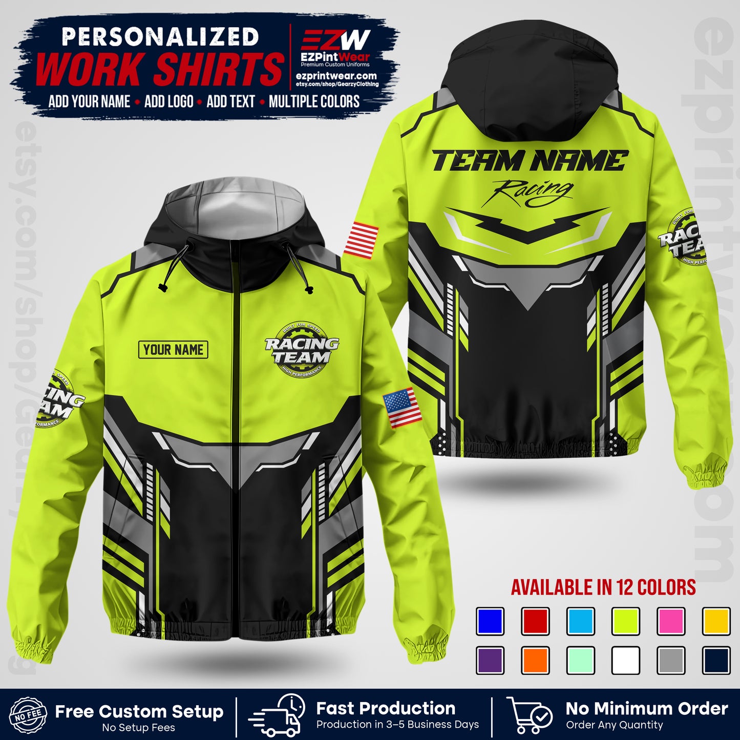 Custom Racing Windbreaker Jacket with Name, Logo & Text | Race Team Uniform | Motorsport Apparel RCJK11