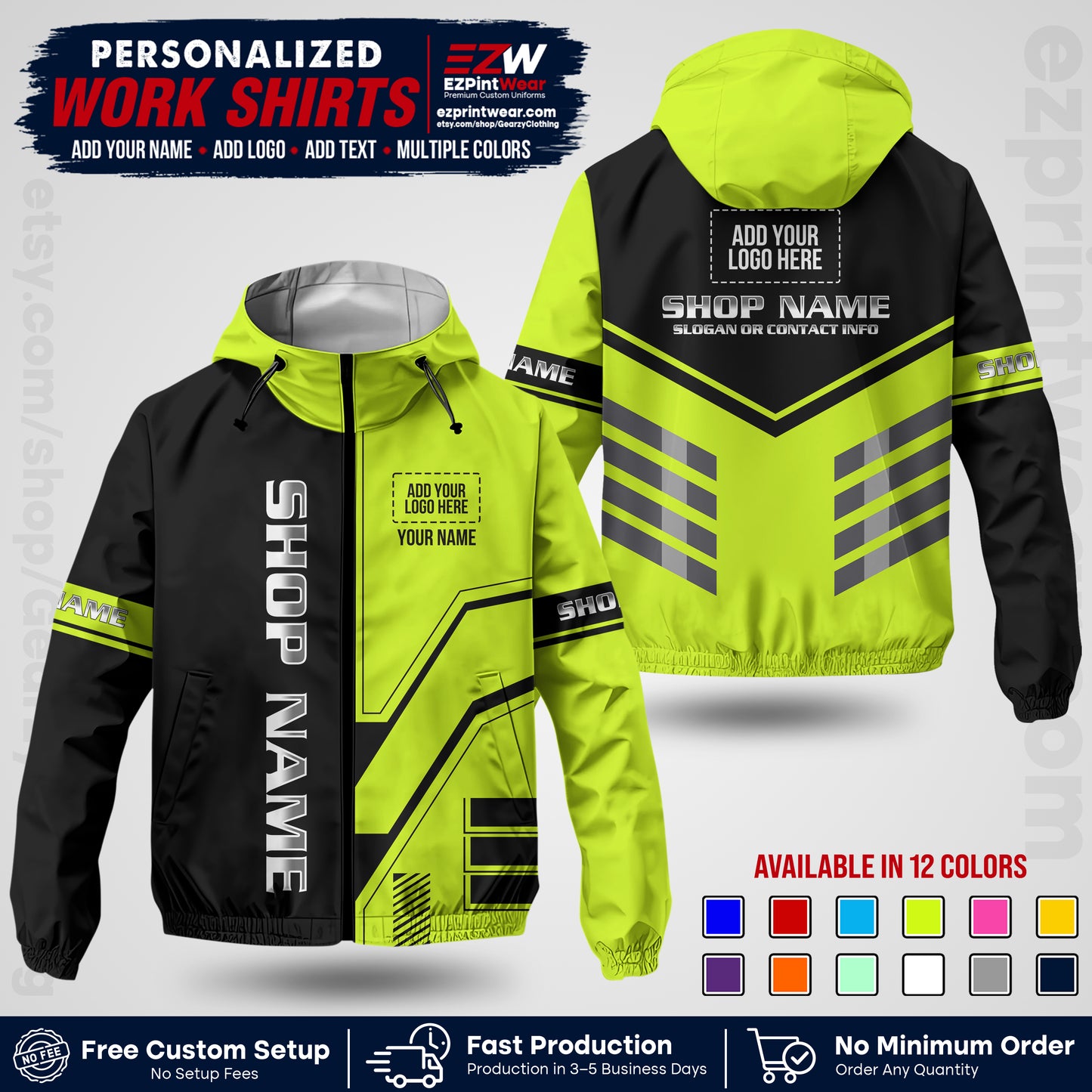 Custom Windbreaker Jacket with Name, Logo & Text, All Over Print Company Workwear, Employee Uniform WBJK11