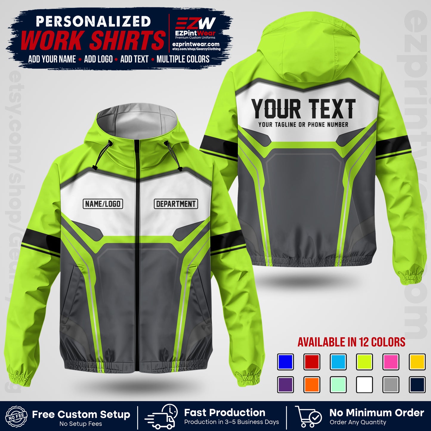 Custom Windbreaker Jacket with Name, Logo & Text, All Over Print Company Workwear, Employee Uniform WBJK06