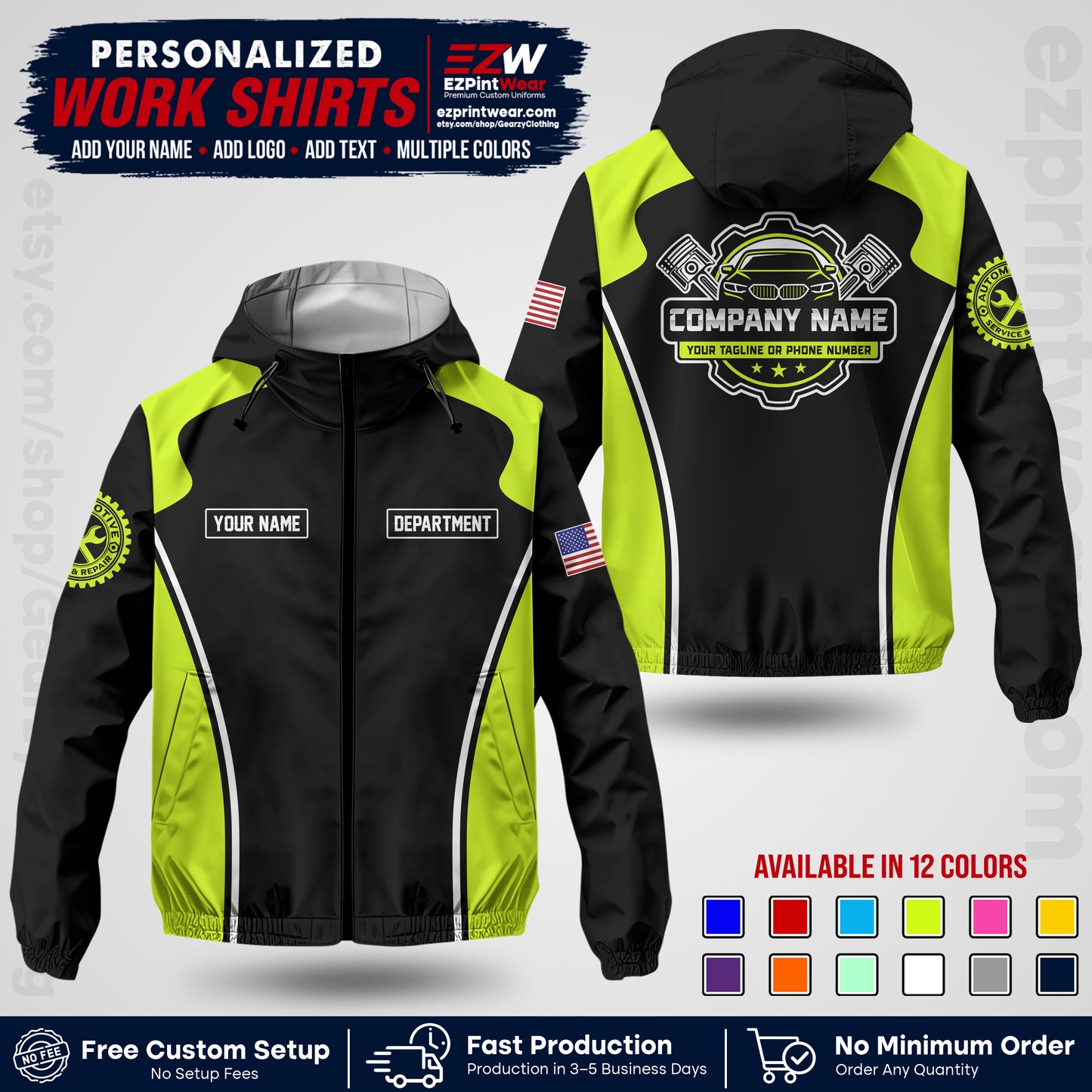 Custom Mechanic Work Shirt with Name, Logo & Text | Auto Shop Uniform | Company Workwear | Employee Uniform MCNJK10