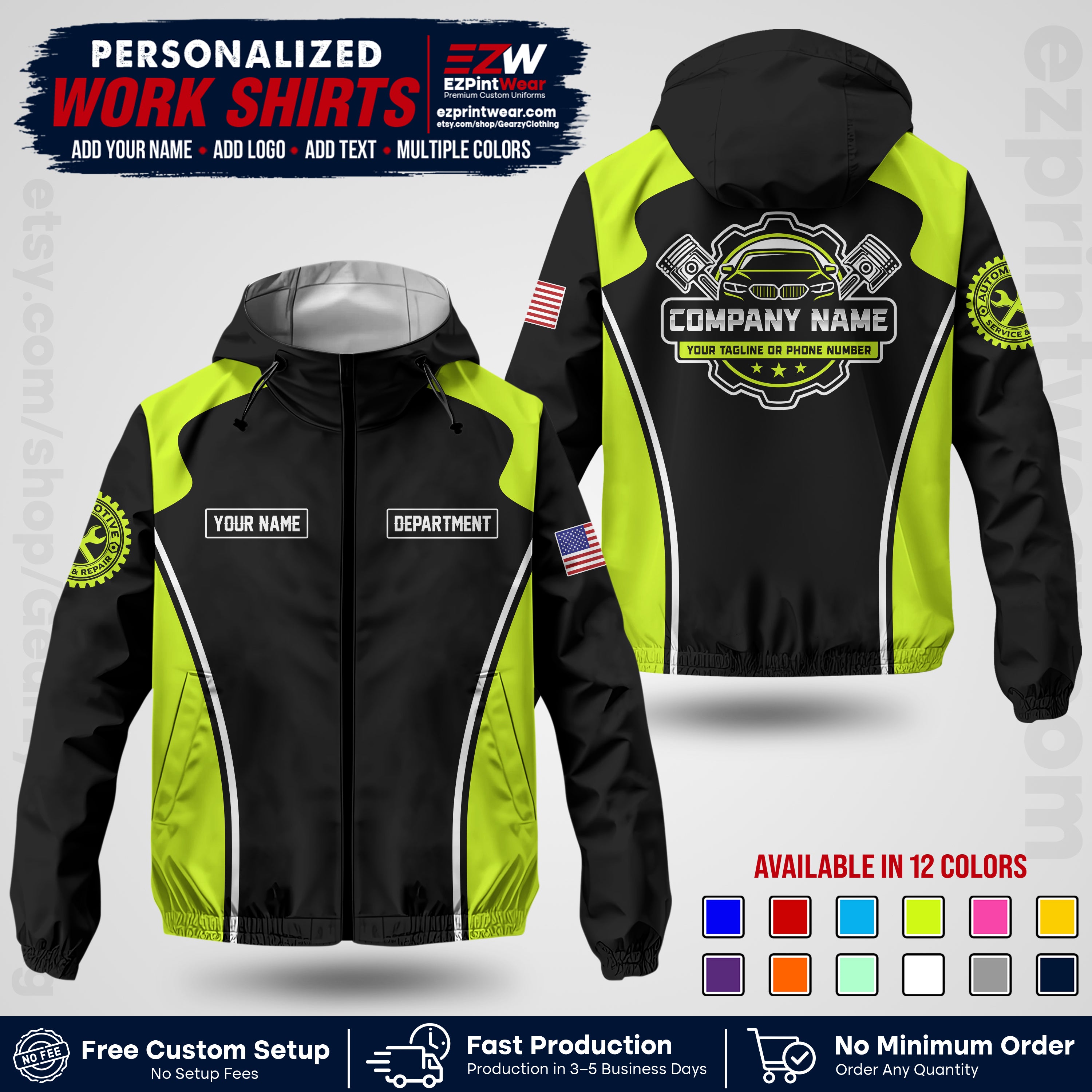 Custom Mechanic Work Shirt with Name, Logo & Text | Auto Shop Uniform | Company Workwear | Employee Uniform MCNJK10