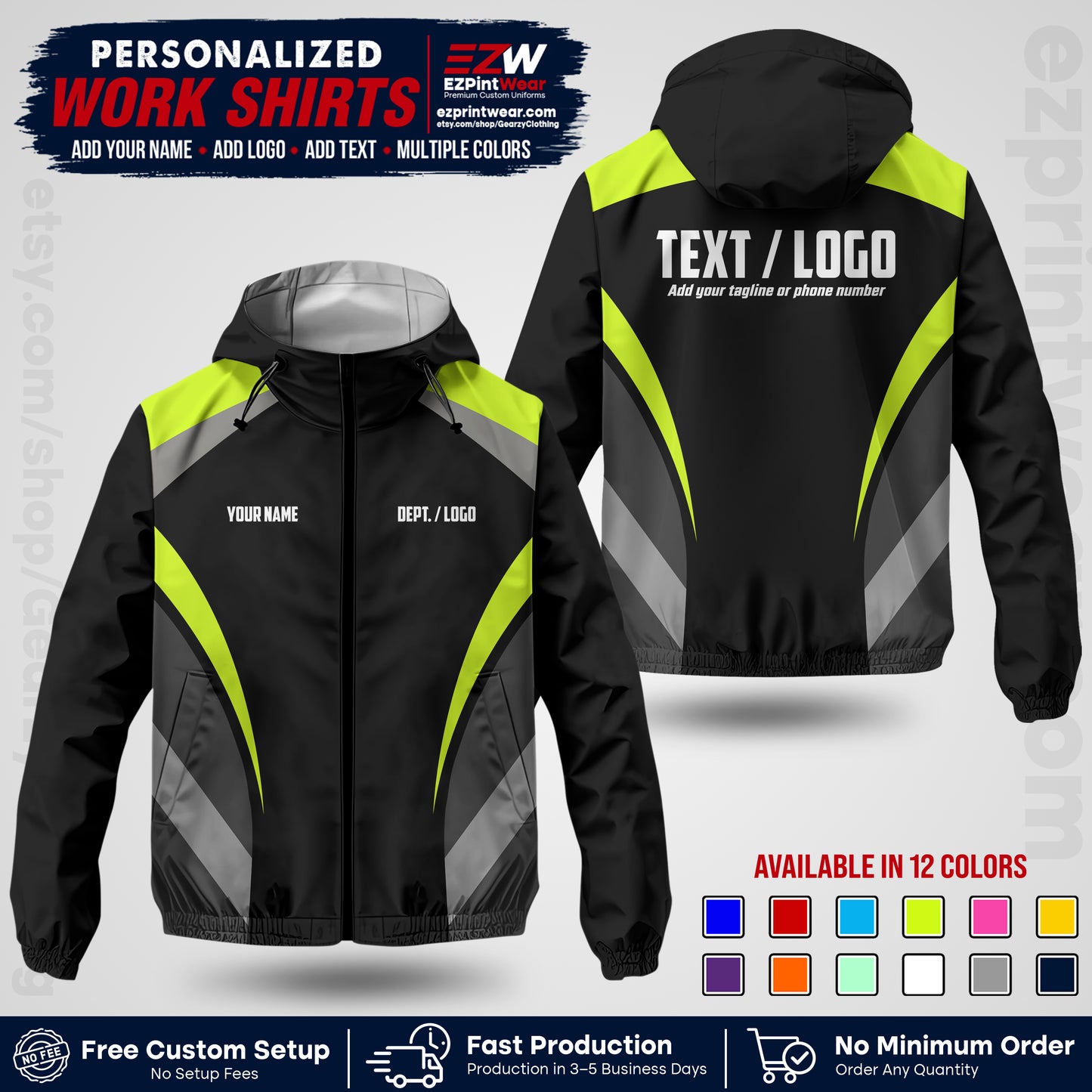 Custom Windbreaker Jacket with Name, Logo & Text, All Over Print Company Workwear, Employee Uniform WBJK04