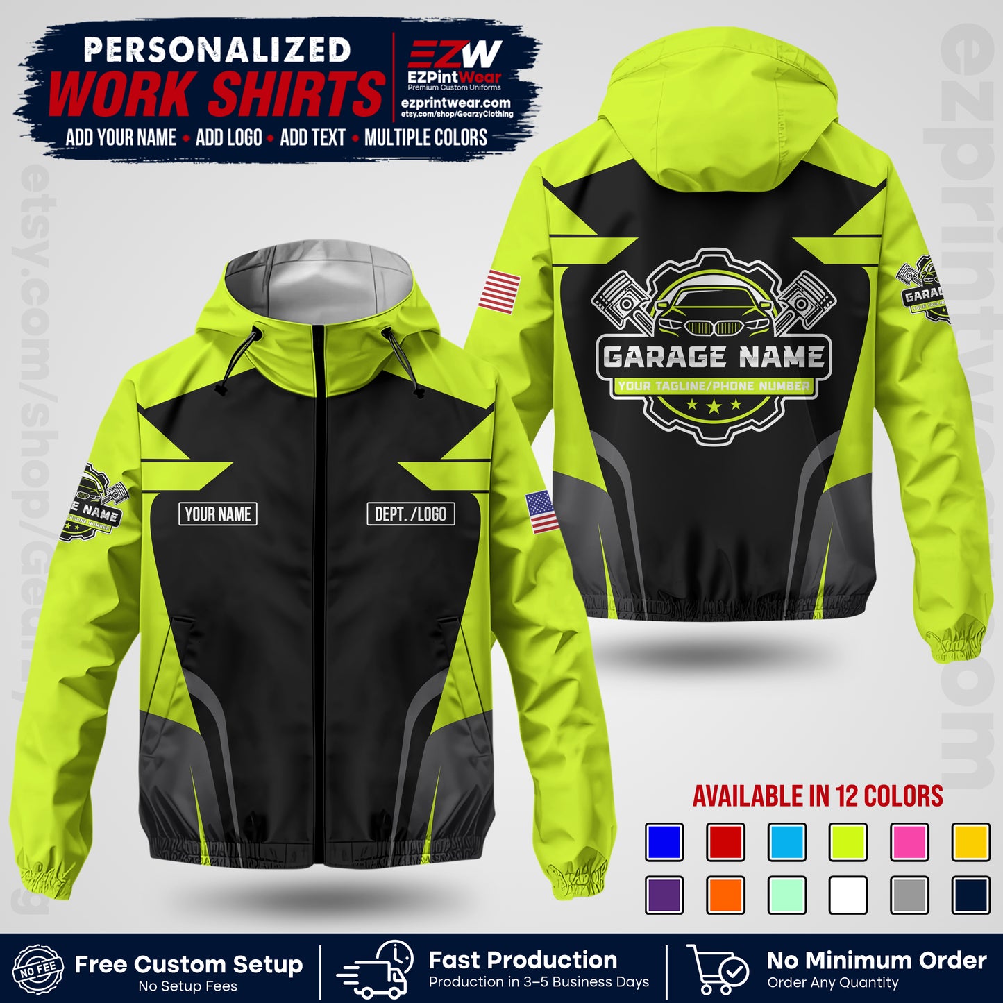 Custom Mechanic Work Shirt with Name, Logo & Text | Auto Shop Uniform | Company Workwear | Employee Uniform MCNJK04