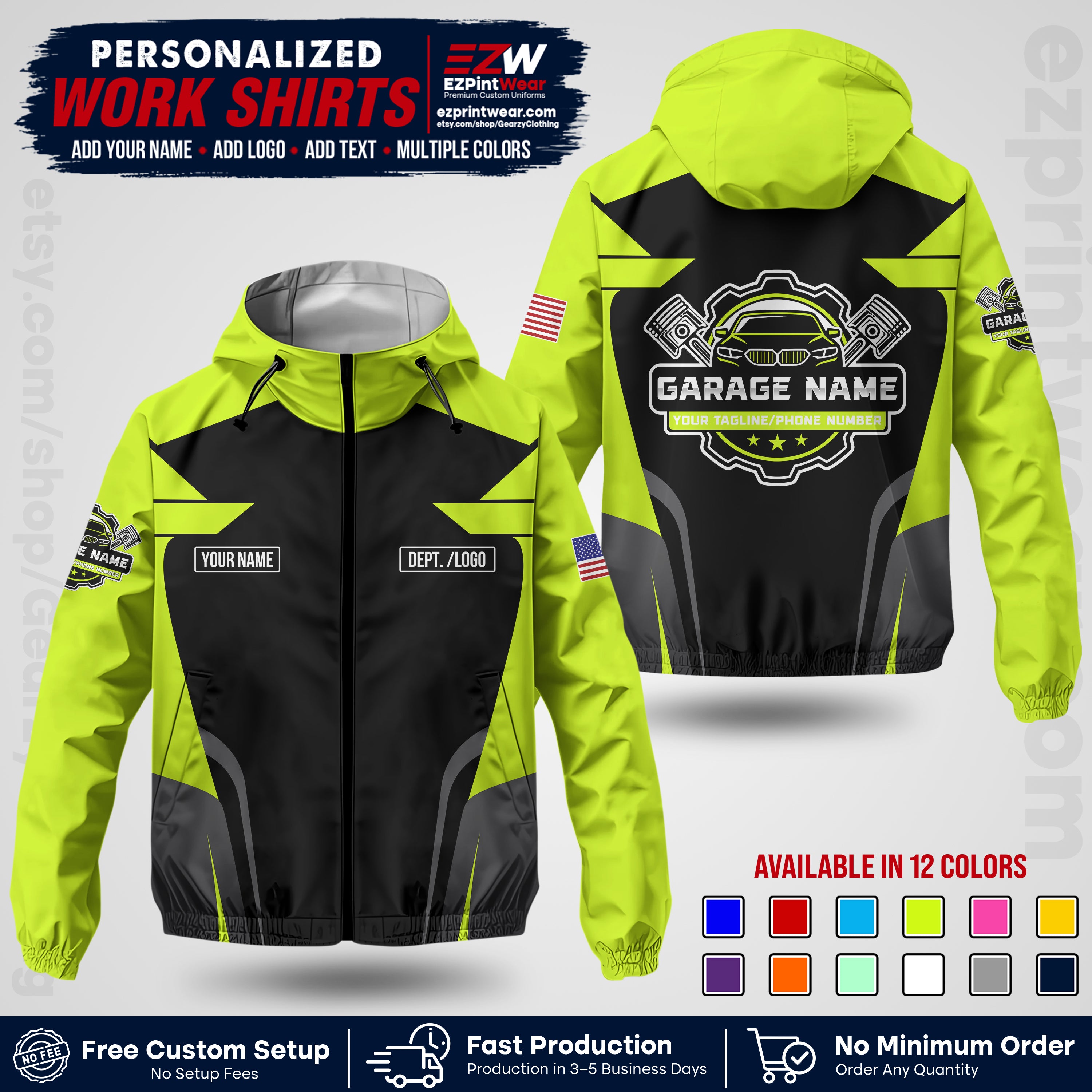 Custom Mechanic Work Shirt with Name, Logo & Text | Auto Shop Uniform | Company Workwear | Employee Uniform MCNJK04