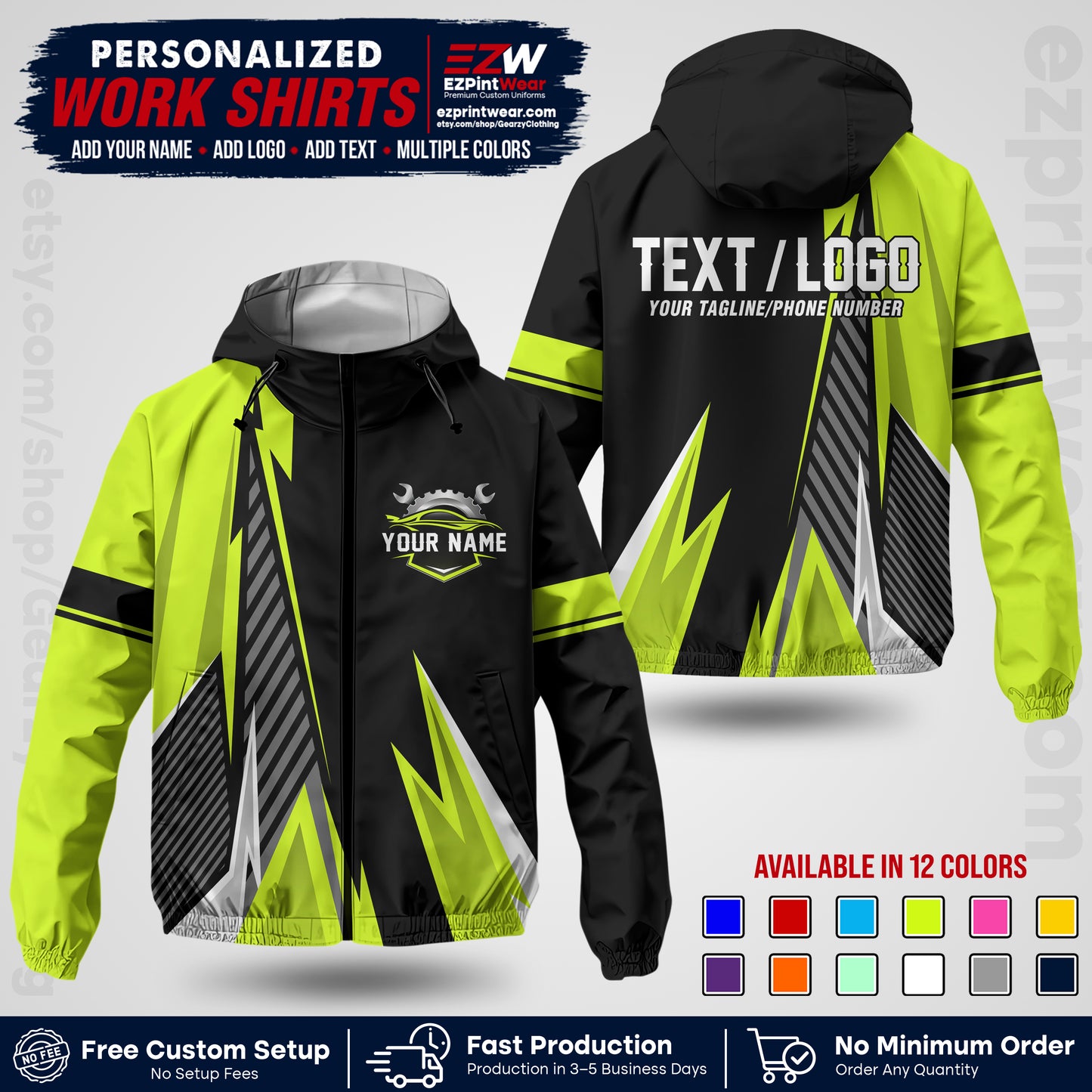 Custom Mechanic Work Shirt with Name, Logo & Text | Auto Shop Uniform | Company Workwear | Employee Uniform MCNJK01