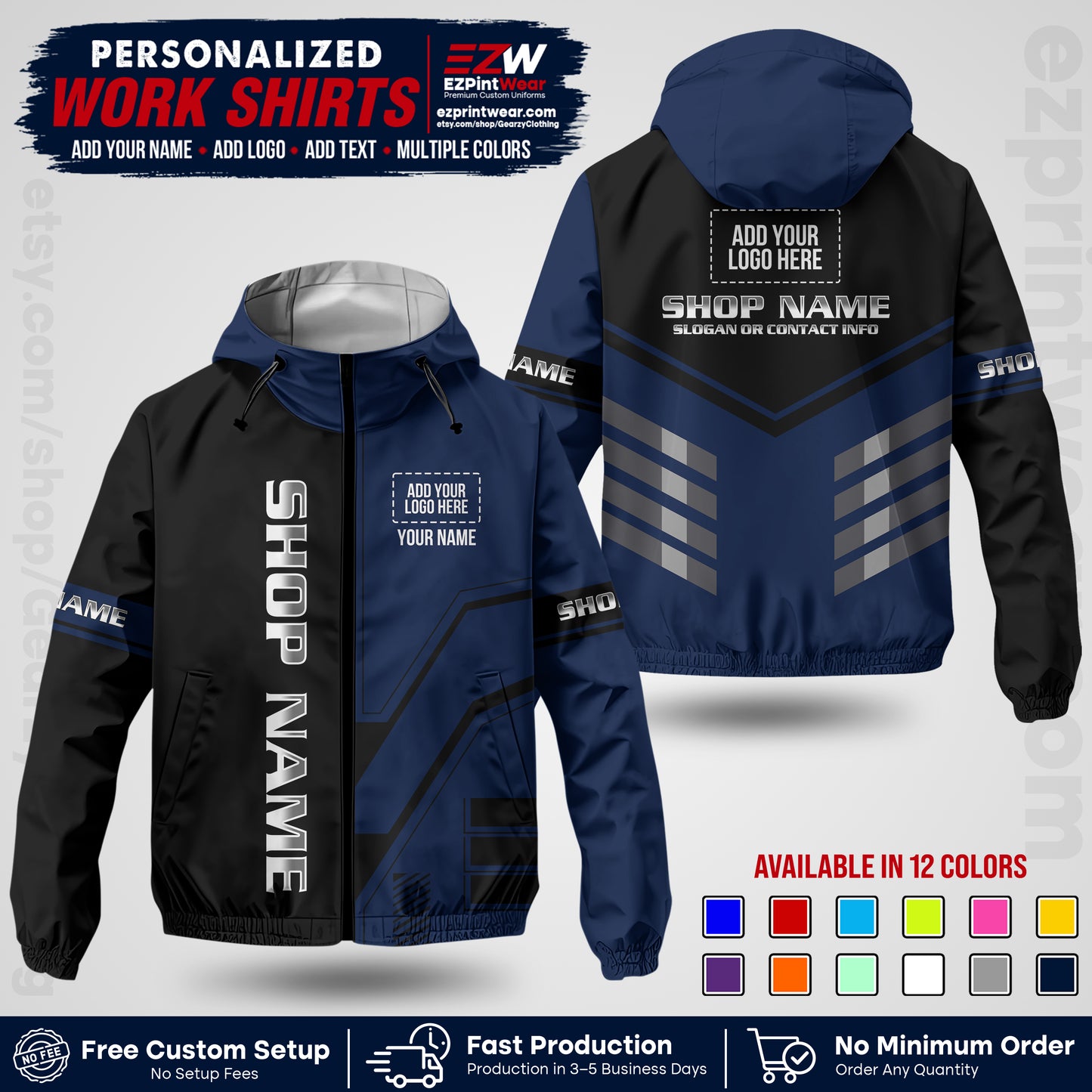 Custom Windbreaker Jacket with Name, Logo & Text, All Over Print Company Workwear, Employee Uniform WBJK11