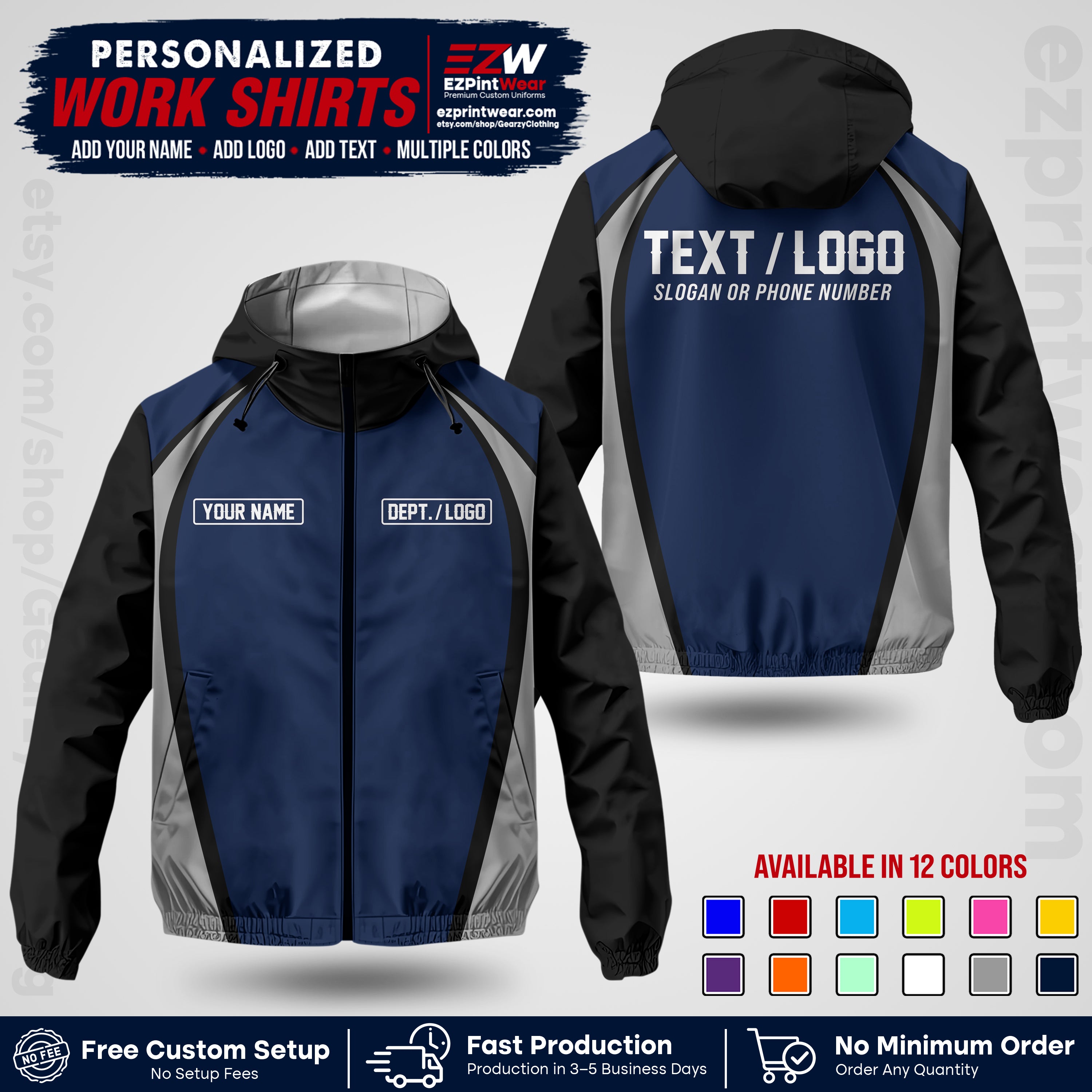 Custom Windbreaker Jacket with Name, Logo & Text, All Over Print Company Workwear, Employee Uniform WBJK19 (Copy)