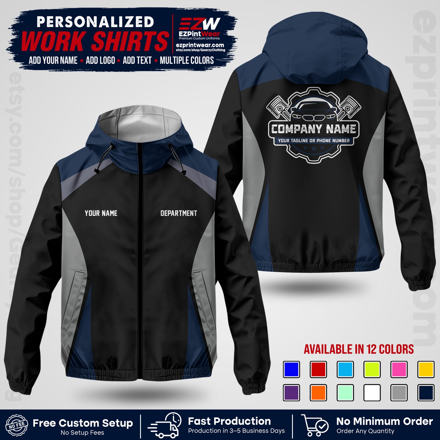 Custom Mechanic Work Shirt with Name, Logo & Text | Auto Shop Uniform | Company Workwear | Employee Uniform MCNJK08
