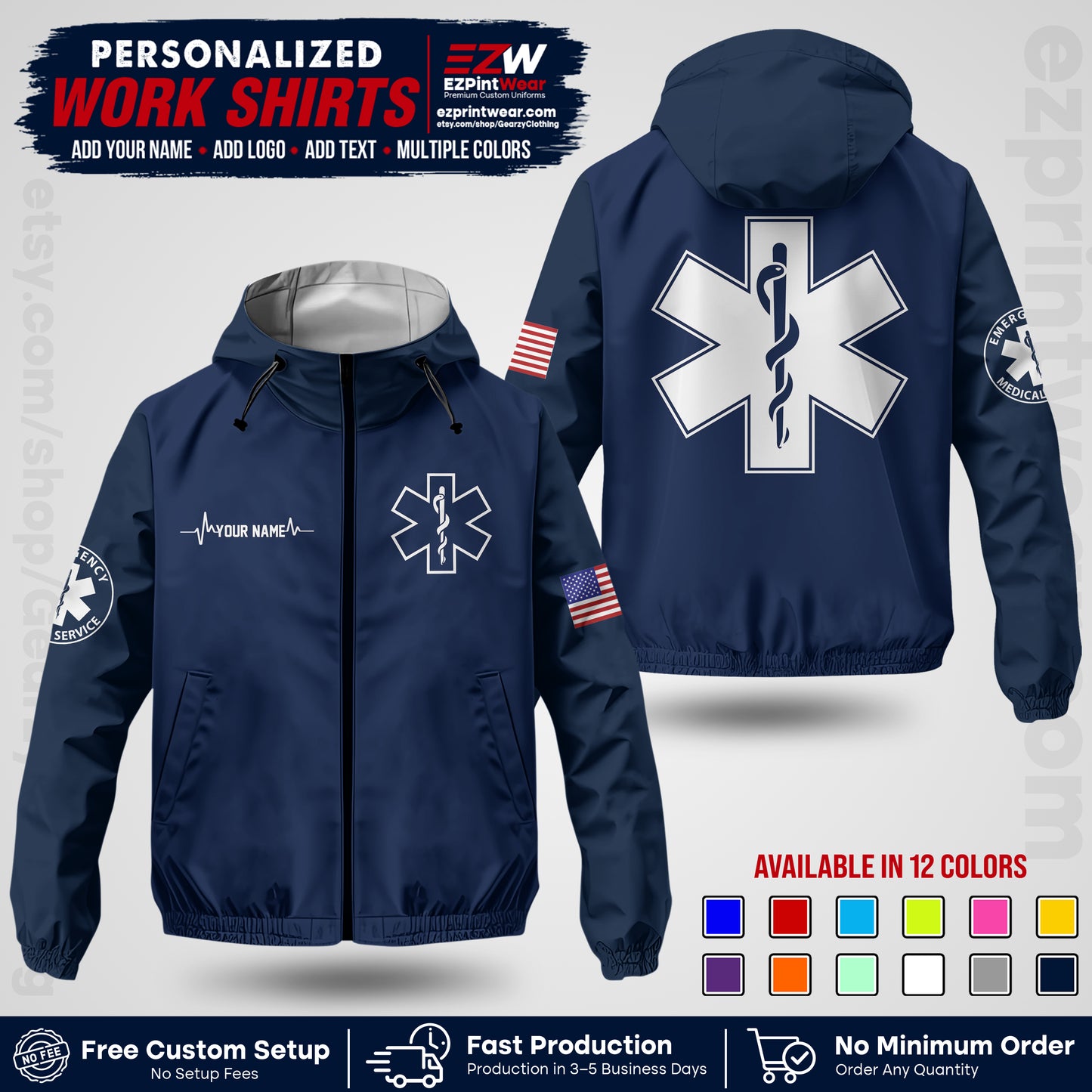 Custom EMS Windbreaker Jacket with Name, Logo & Text | EMS Team Uniform | EMS Apparel EMSJK 04