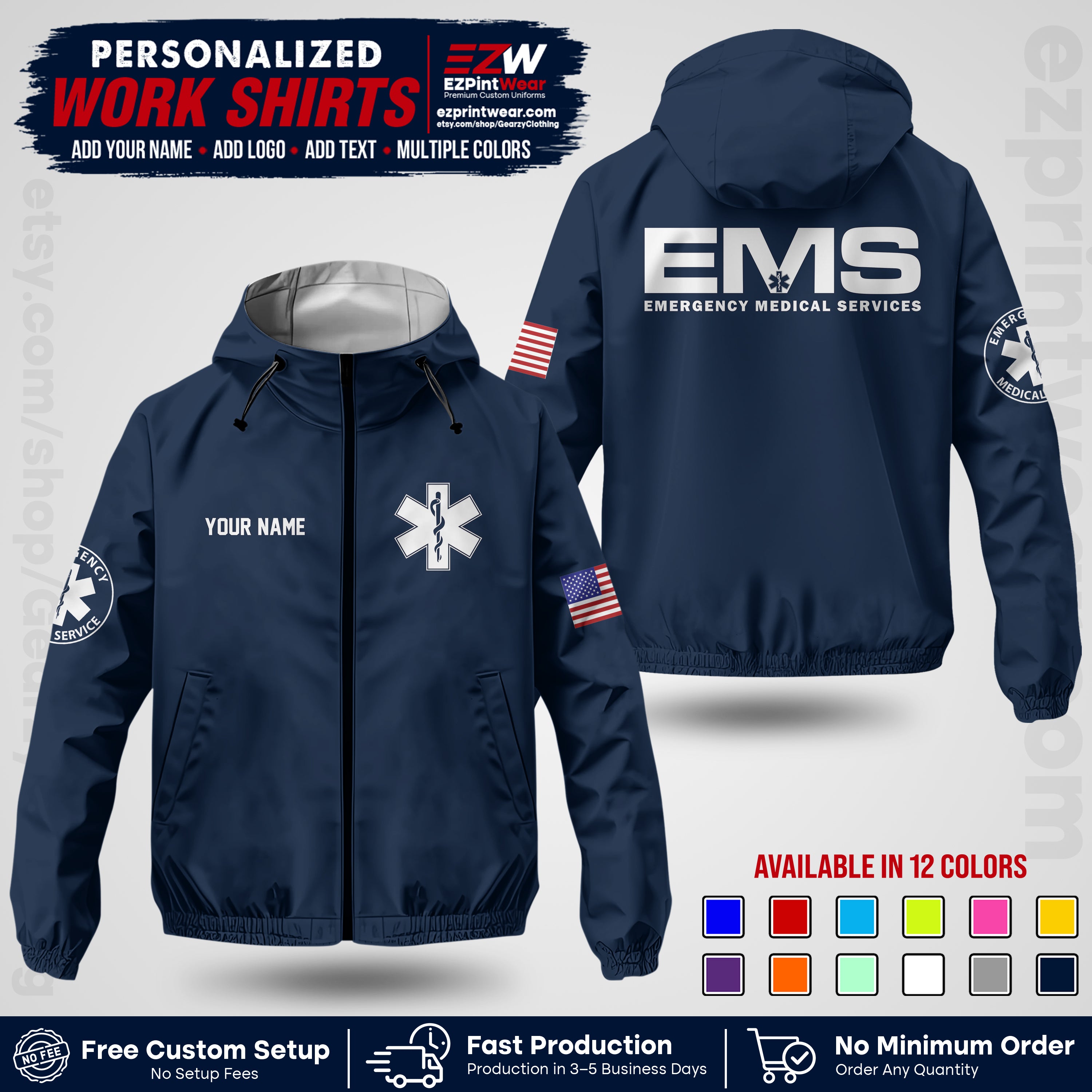 Custom EMS Windbreaker Jacket with Name, Logo & Text | EMS Team Uniform | EMS Apparel EMSJK 01