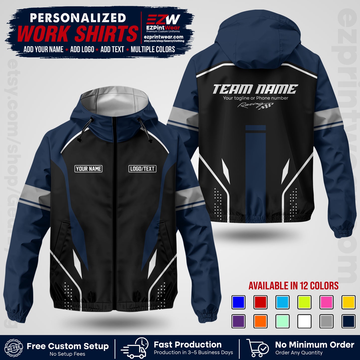 Custom Racing Windbreaker Jacket with Name, Logo & Text | Race Team Uniform | Motorsport Apparel RCJK06