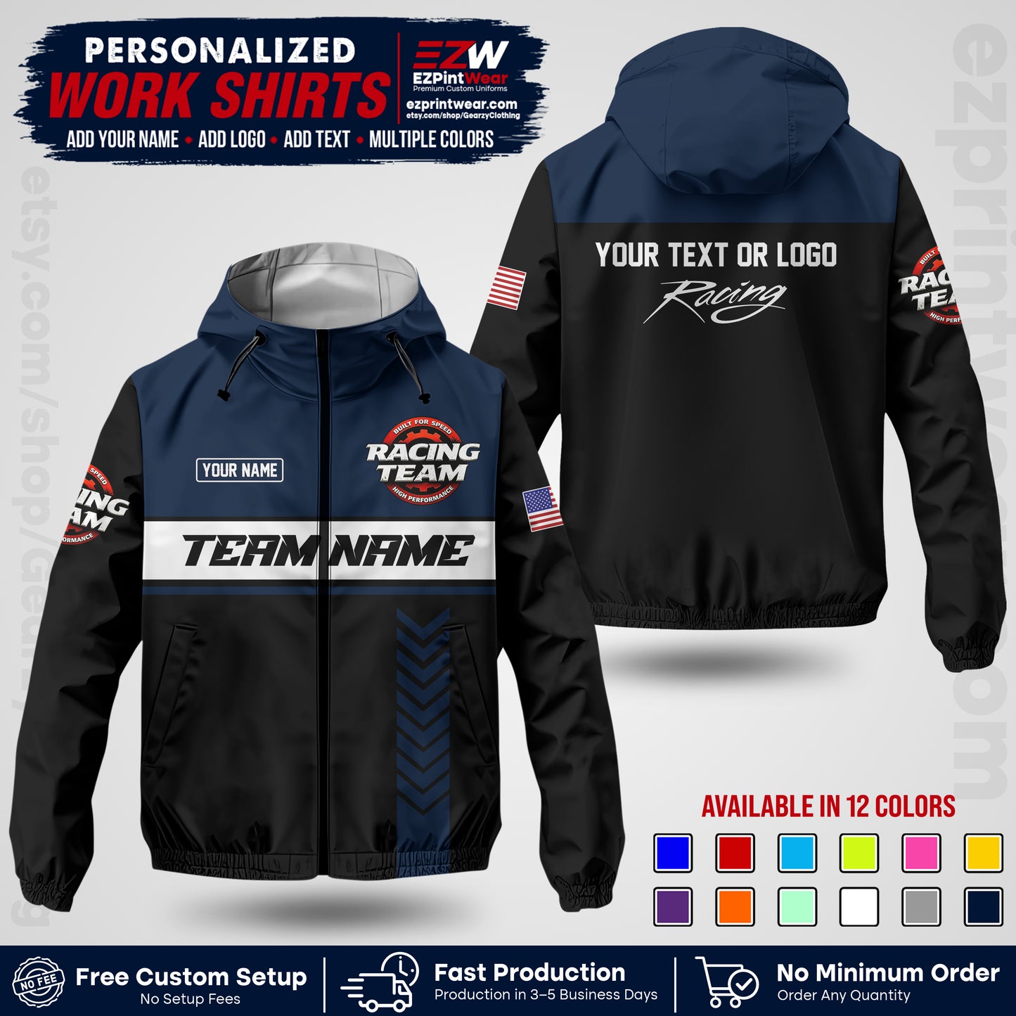 Custom Racing Windbreaker Jacket with Name, Logo & Text | Race Team Uniform | Motorsport Apparel RCJK02