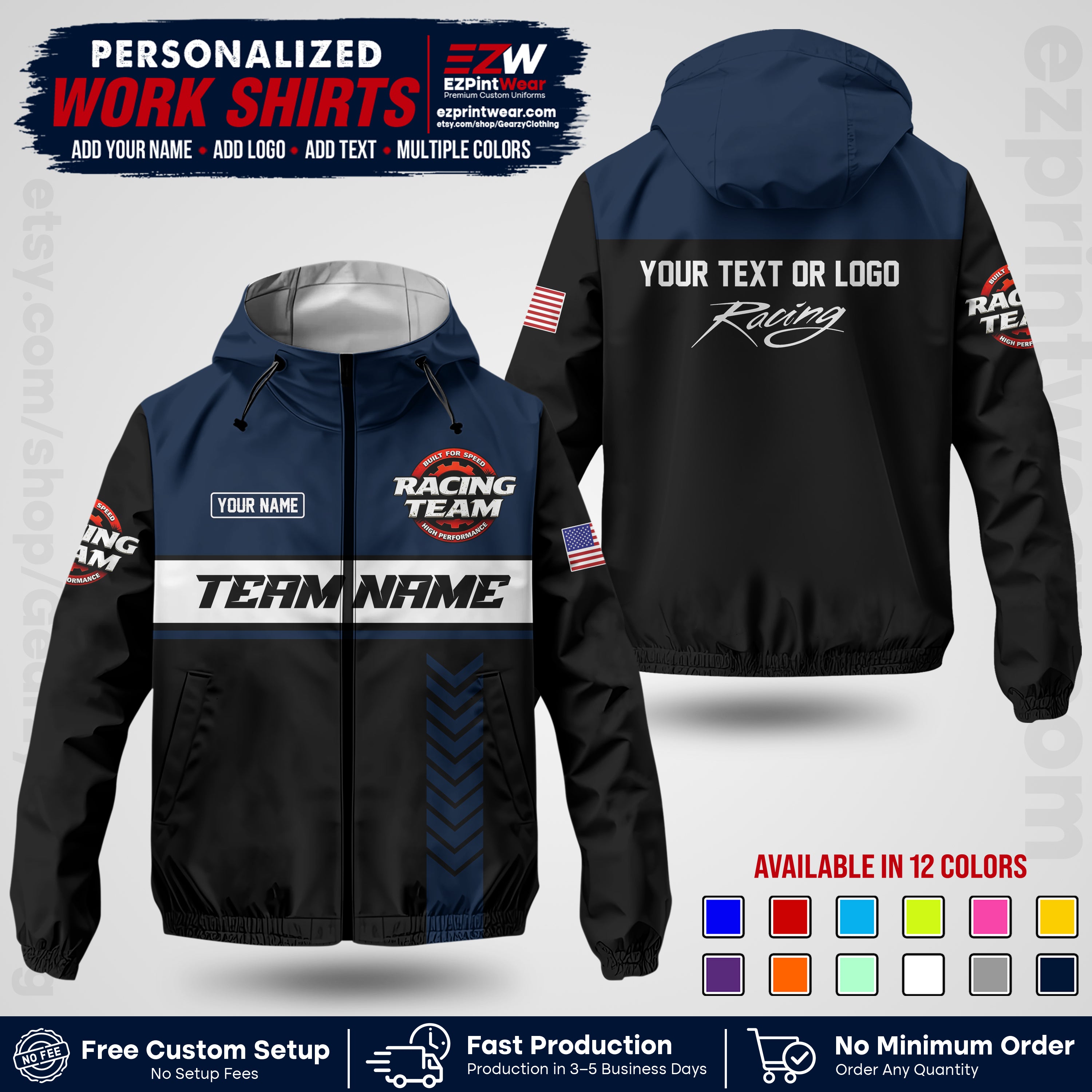 Custom Racing Windbreaker Jacket with Name, Logo & Text | Race Team Uniform | Motorsport Apparel RCJK02