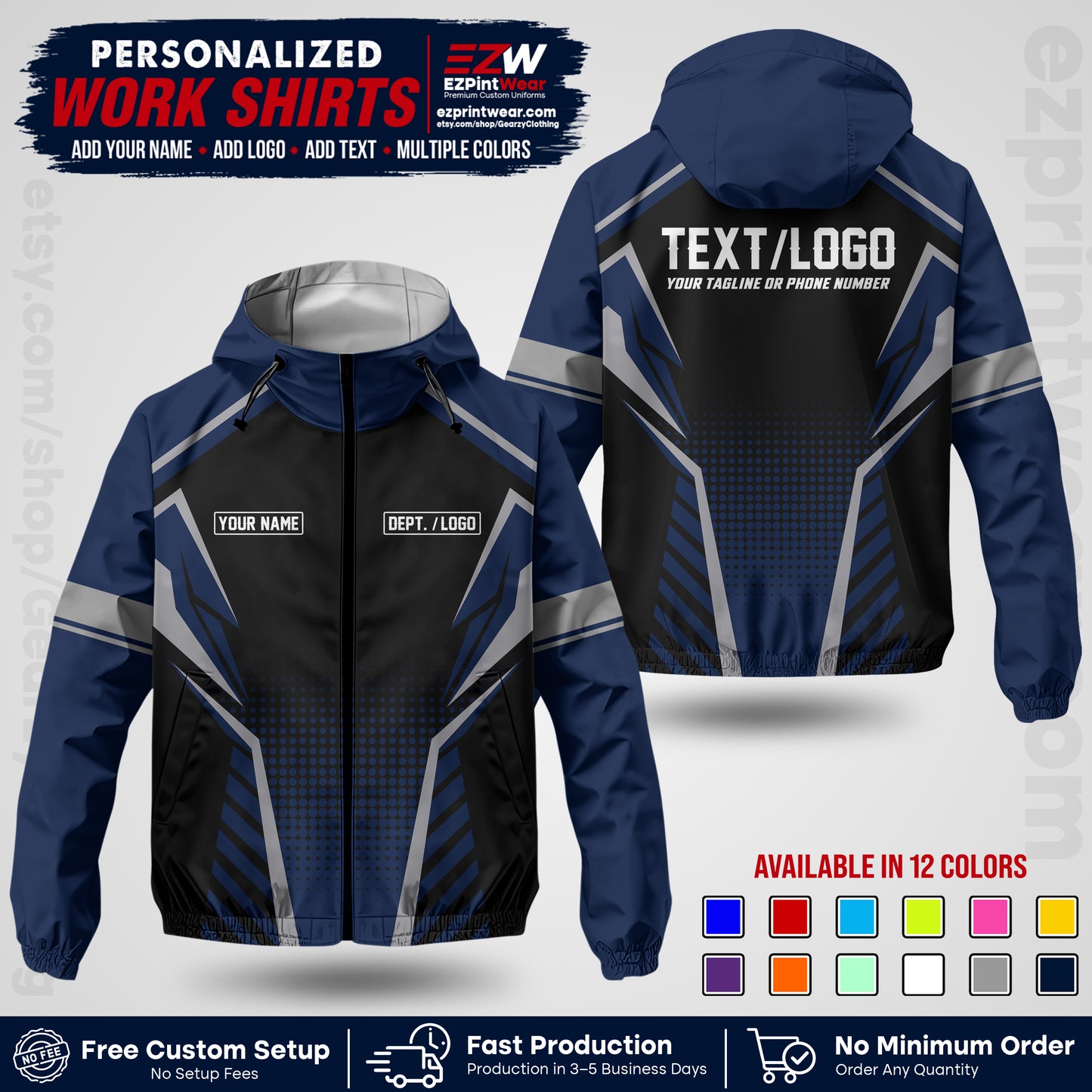 Custom Windbreaker Jacket with Name, Logo & Text, All Over Print Company Workwear, Employee Uniform WBJK13