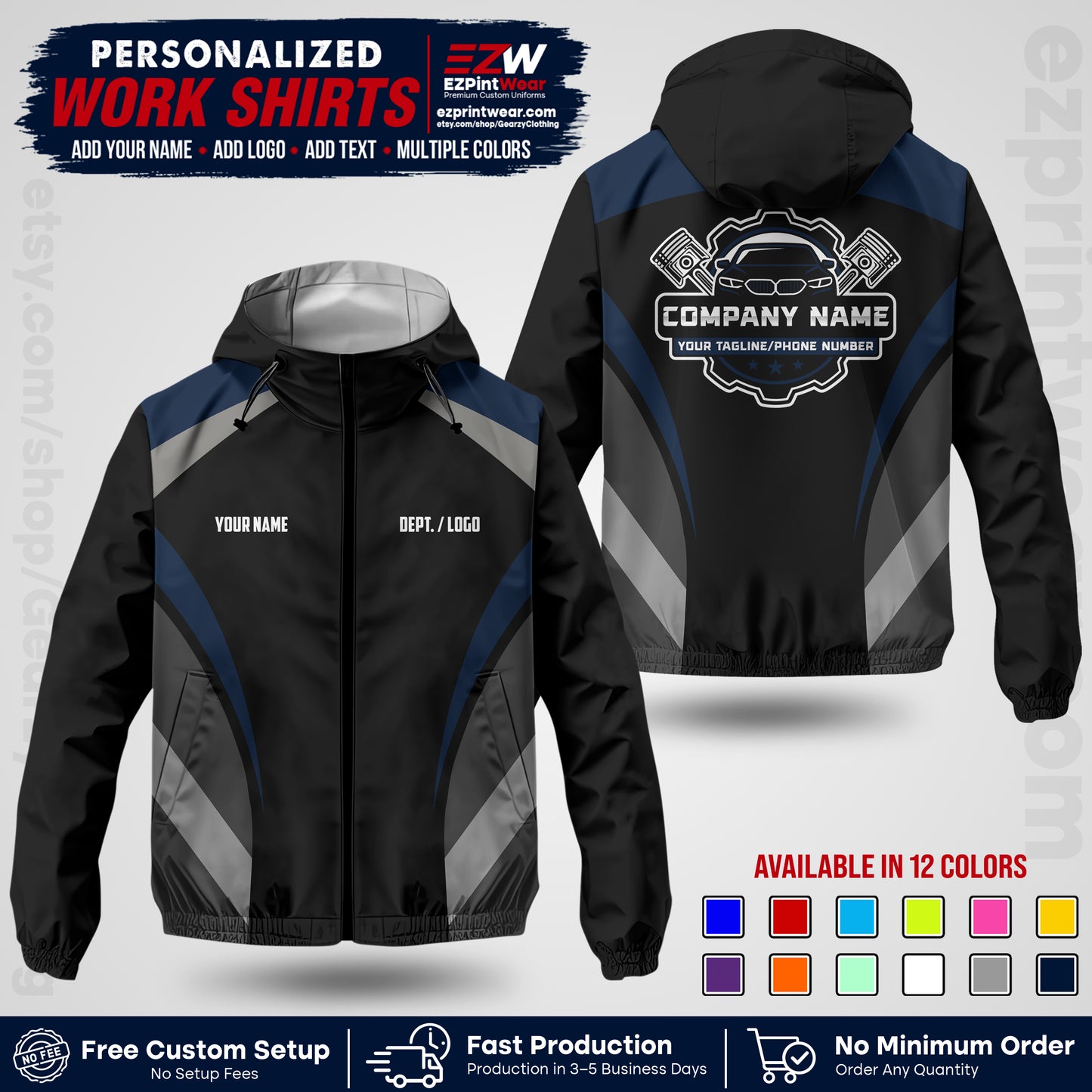 Custom Mechanic Work Shirt with Name, Logo & Text | Auto Shop Uniform | Company Workwear | Employee Uniform MCNJK05