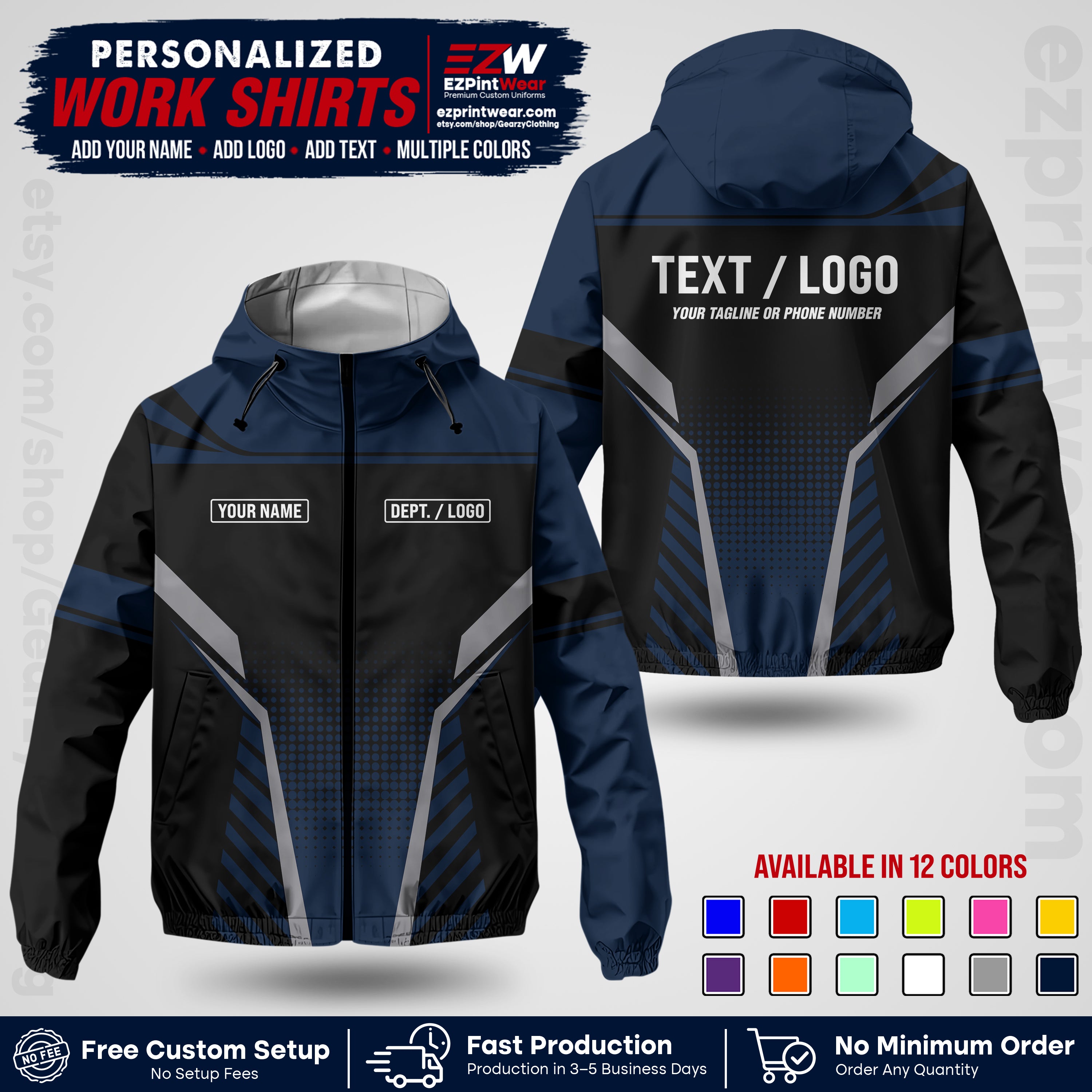 Custom Windbreaker Jacket with Name, Logo & Text, All Over Print Company Workwear, Employee Uniform WBJK08