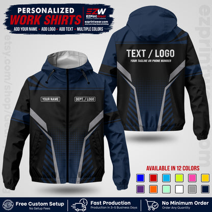 Custom Windbreaker Jacket with Name, Logo & Text, All Over Print Company Workwear, Employee Uniform WBJK08