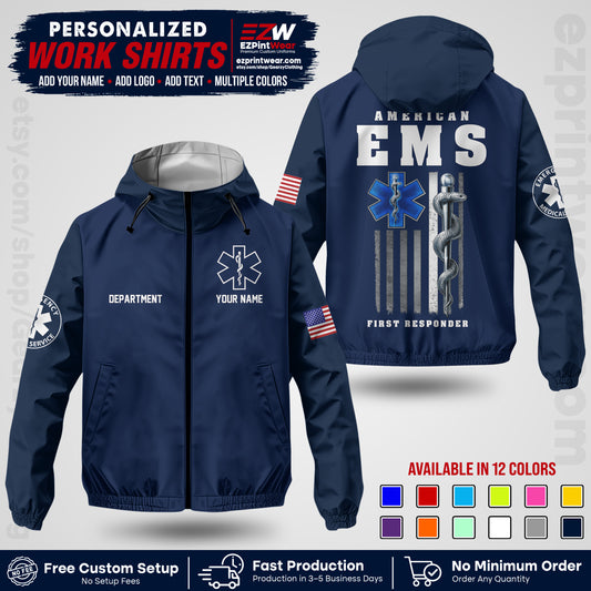 Custom EMS Windbreaker Jacket with Name, Logo & Text | EMS Team Uniform | EMS Apparel EMSJK 03