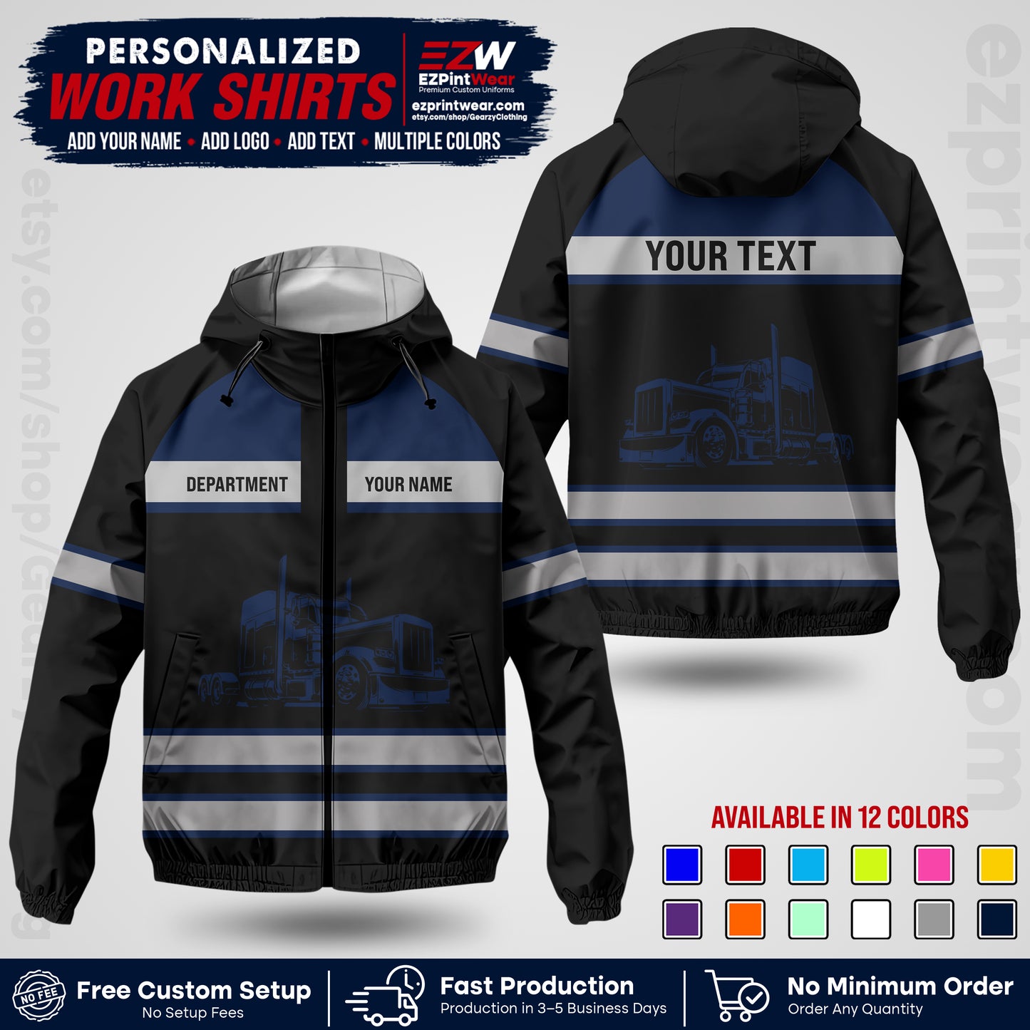 Personalized Trucking Windbreaker Jacket | Custom Company Workwear | Non-Reflective Reflective Style Safety Jacket | Company Uniform Jacket TWJK 02
