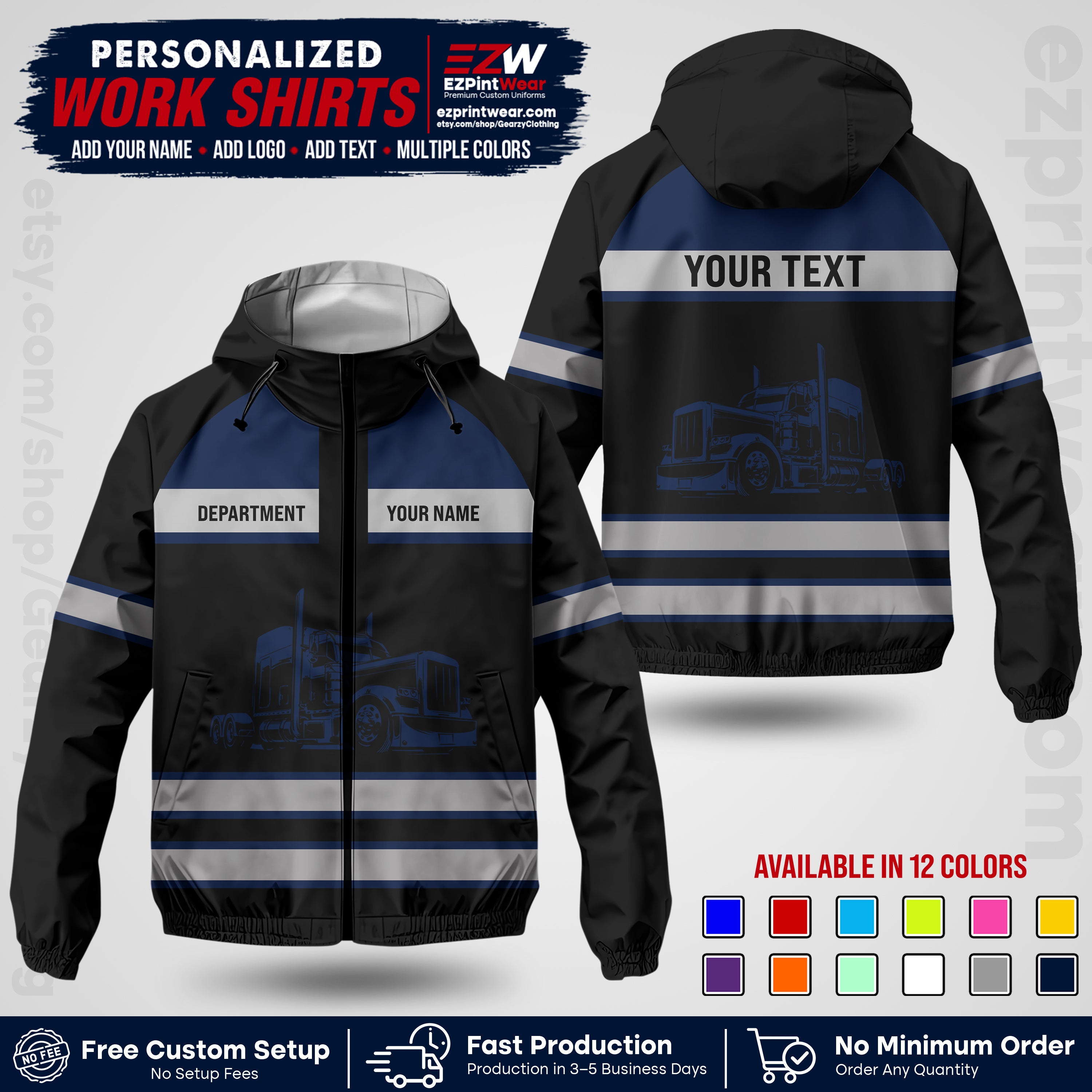 Personalized Trucking Windbreaker Jacket | Custom Company Workwear | Non-Reflective Reflective Style Safety Jacket | Company Uniform Jacket TWJK 02