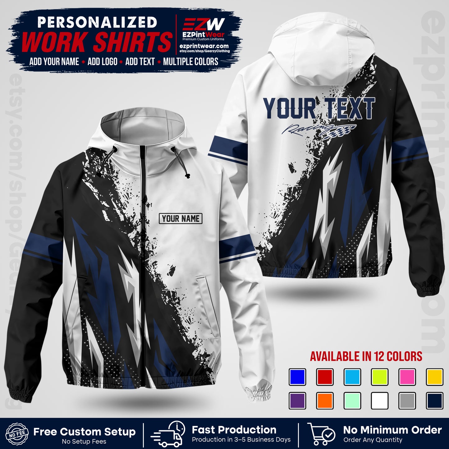 Custom Racing Windbreaker Jacket with Name, Logo & Text | Race Team Uniform | Motorsport Apparel RCJK08