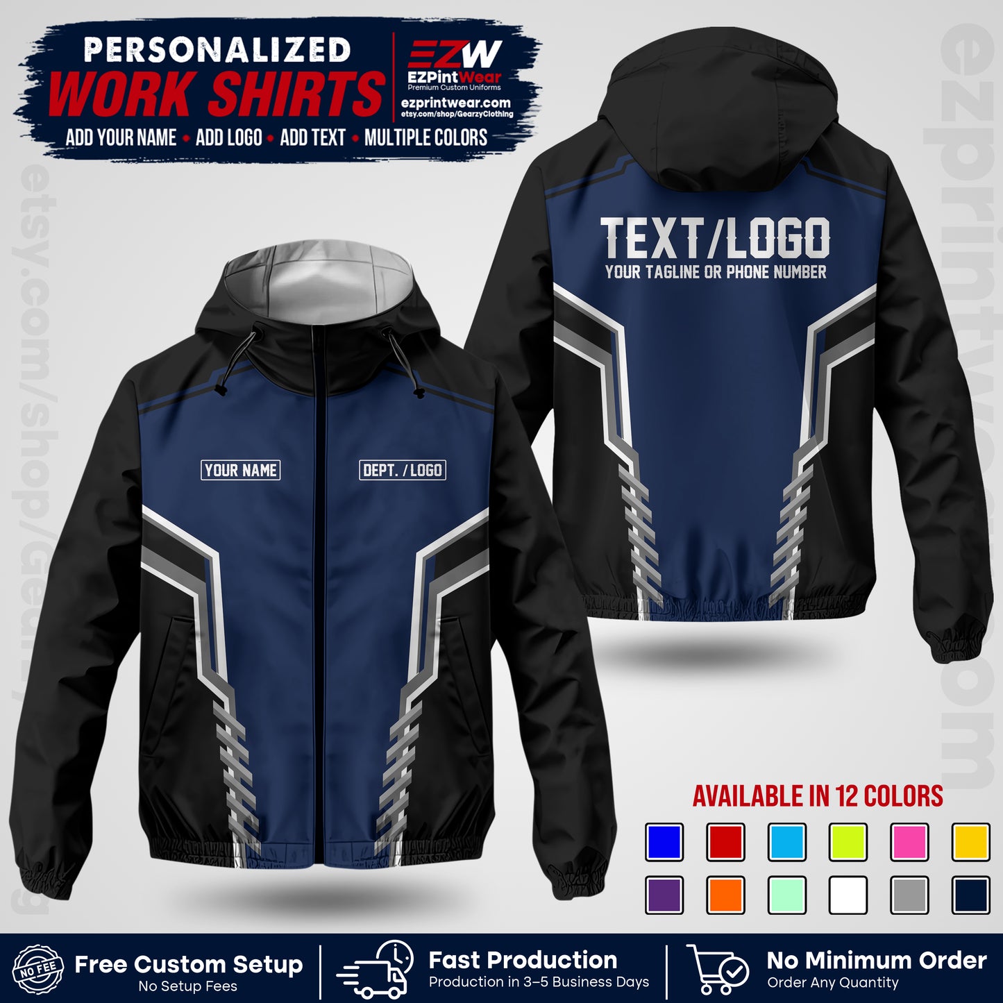 Custom Windbreaker Jacket with Name, Logo & Text, All Over Print Company Workwear, Employee Uniform WBJK15