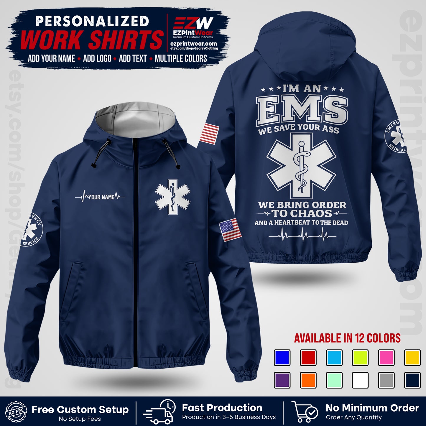 Custom EMS Windbreaker Jacket with Name, Logo & Text | EMS Team Uniform | EMS Apparel EMSJK 05
