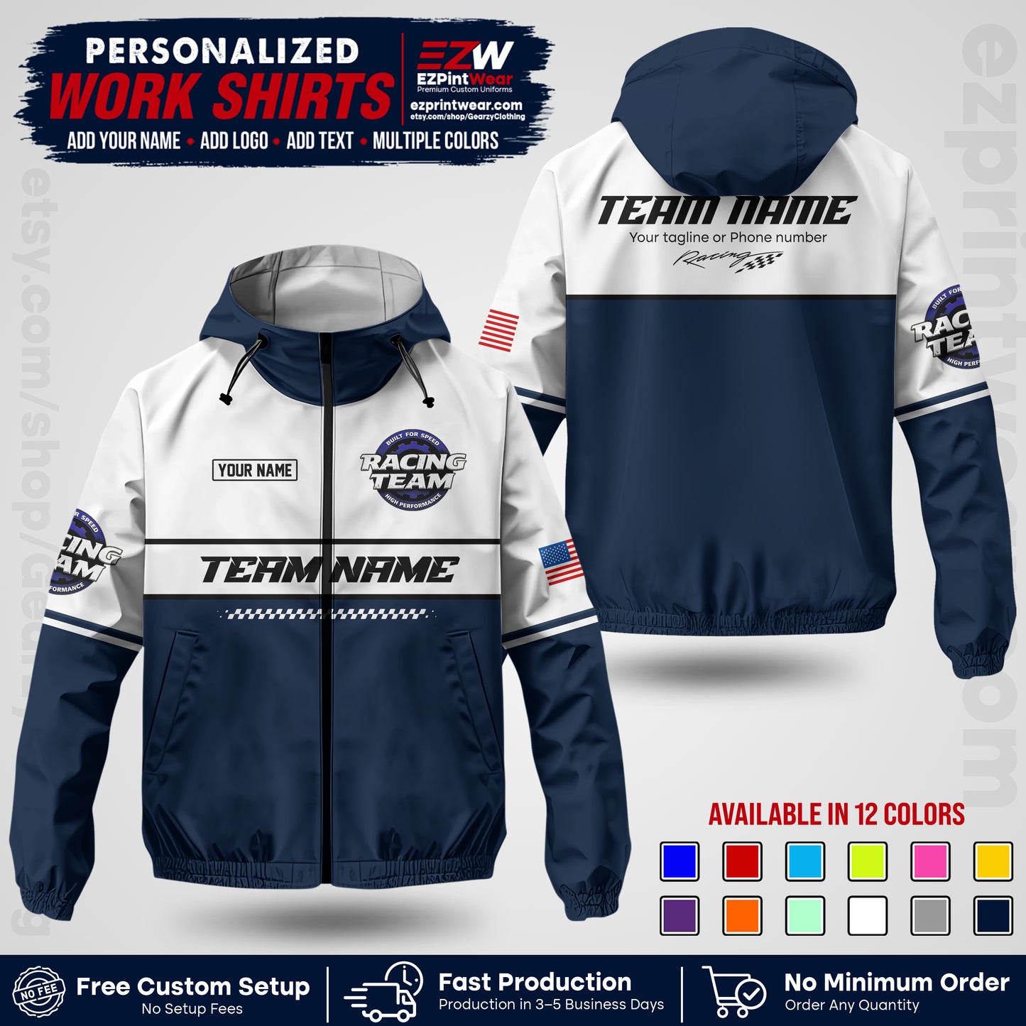 Custom Racing Windbreaker Jacket with Name, Logo & Text | Race Team Uniform | Motorsport Apparel RCJK12