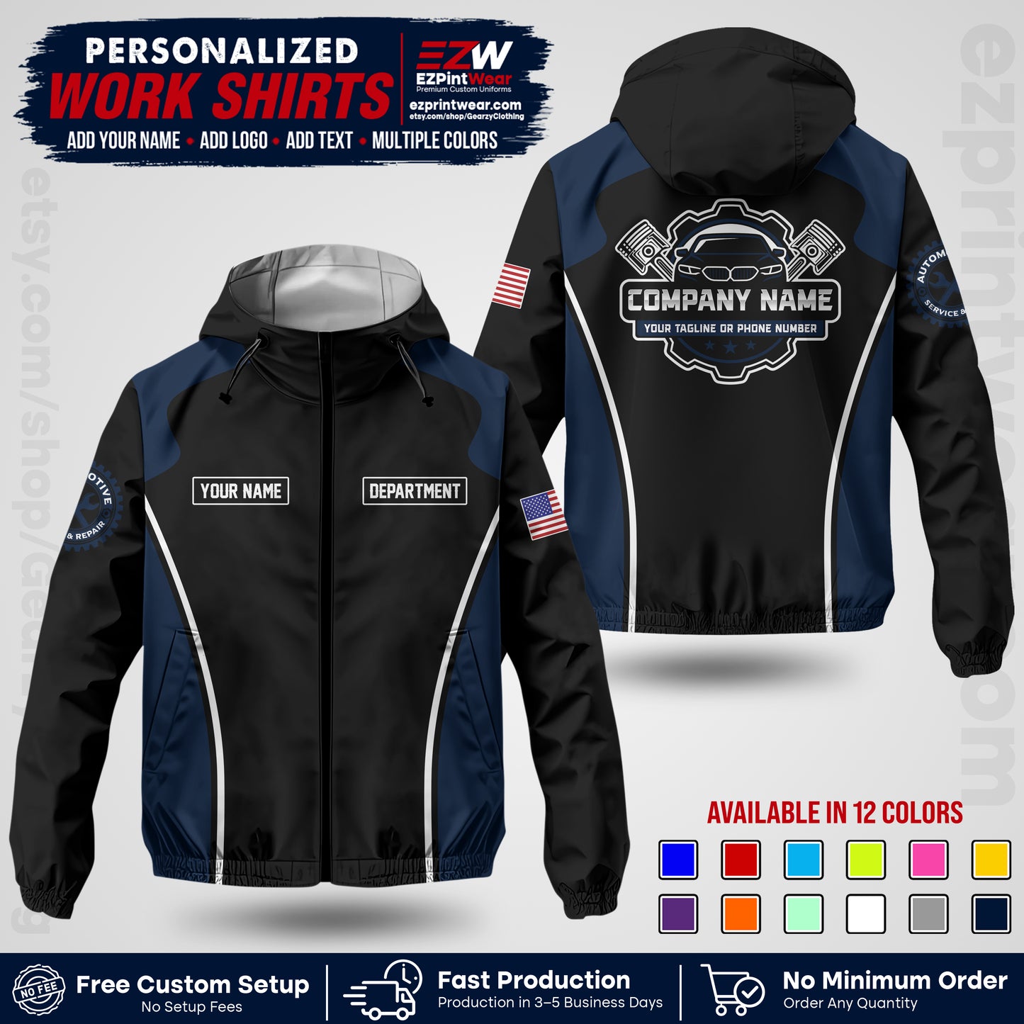 Custom Mechanic Work Shirt with Name, Logo & Text | Auto Shop Uniform | Company Workwear | Employee Uniform MCNJK10