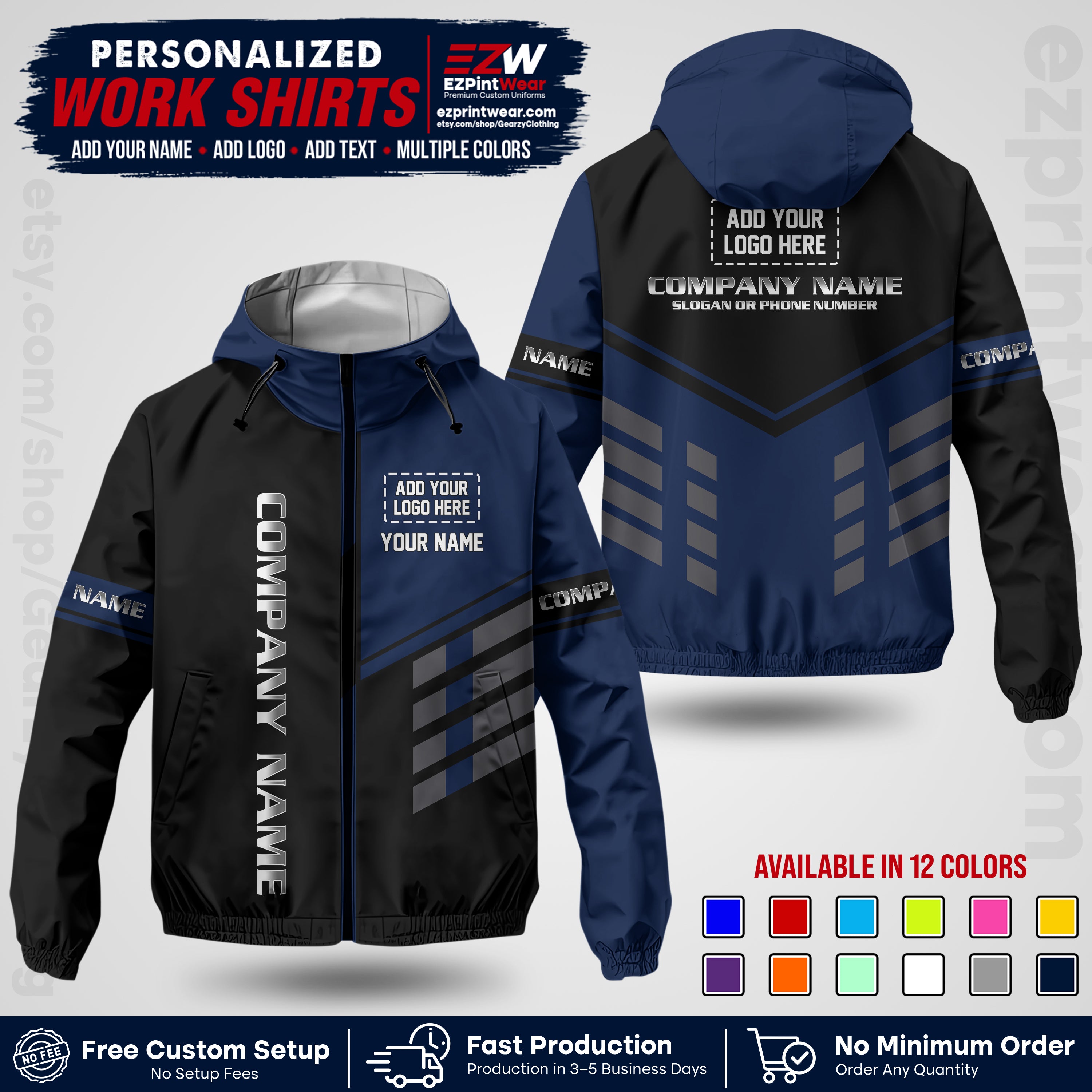 Custom Windbreaker Jacket with Name, Logo & Text, All Over Print Company Workwear, Employee Uniform WBJK09