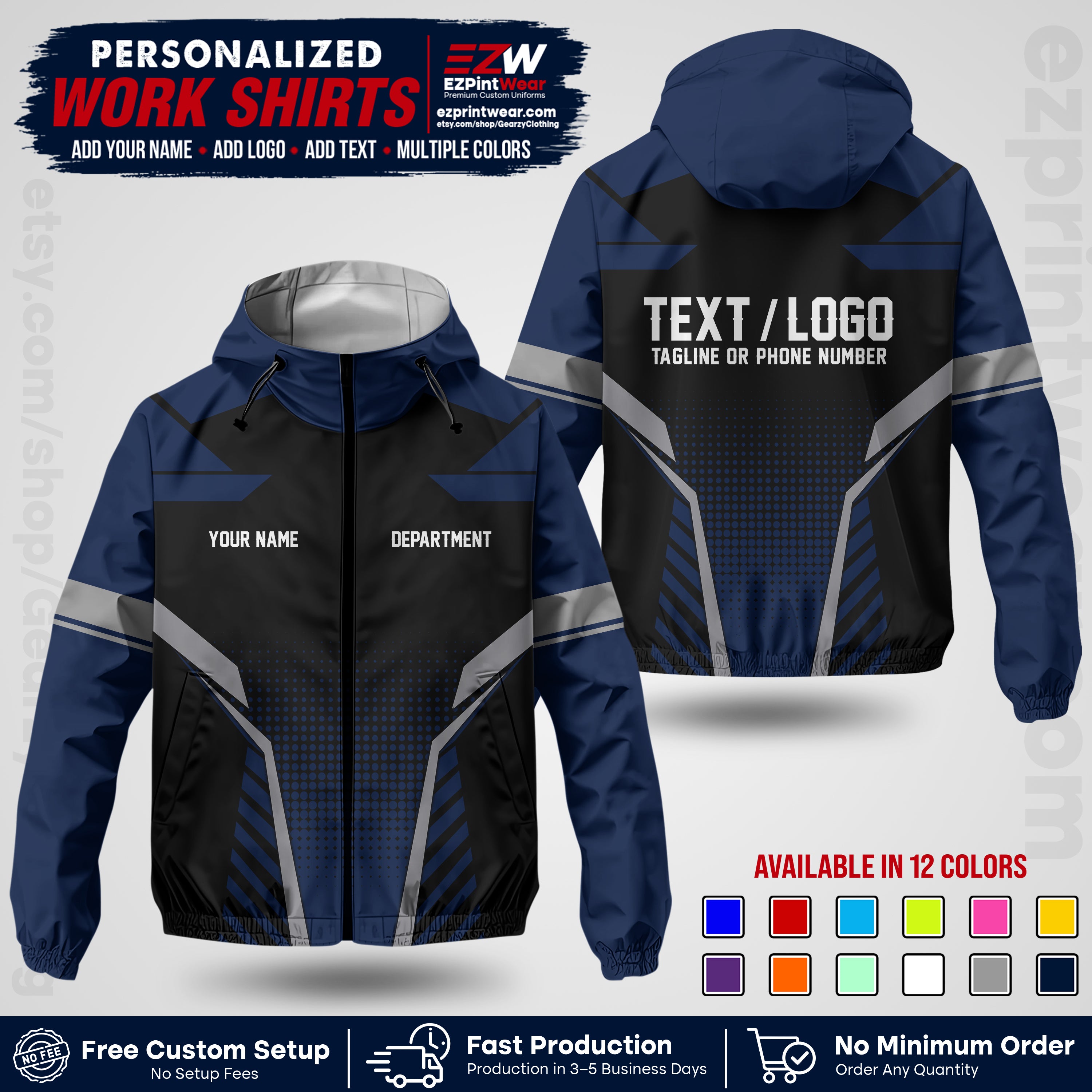 Custom Windbreaker Jacket with Name, Logo & Text, All Over Print Company Workwear, Employee Uniform WBJK01