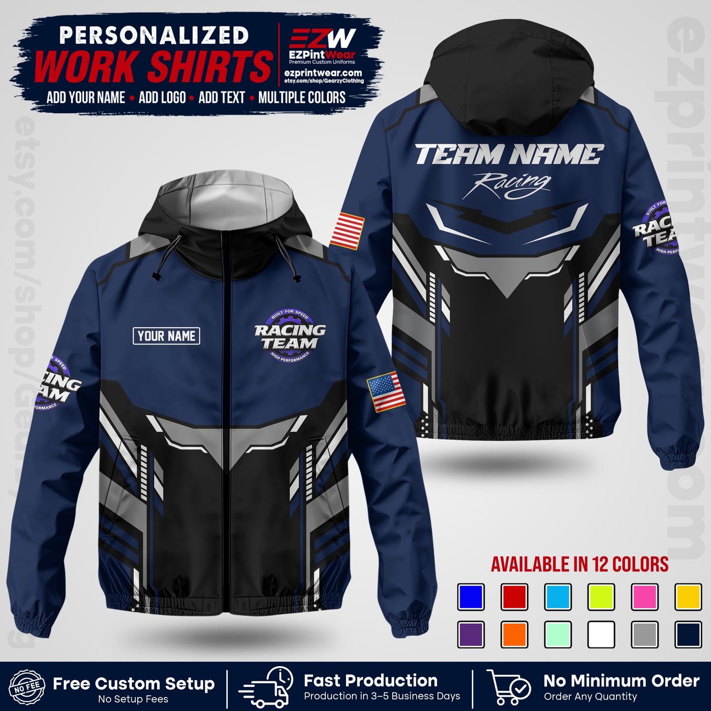 Custom Racing Windbreaker Jacket with Name, Logo & Text | Race Team Uniform | Motorsport Apparel RCJK11