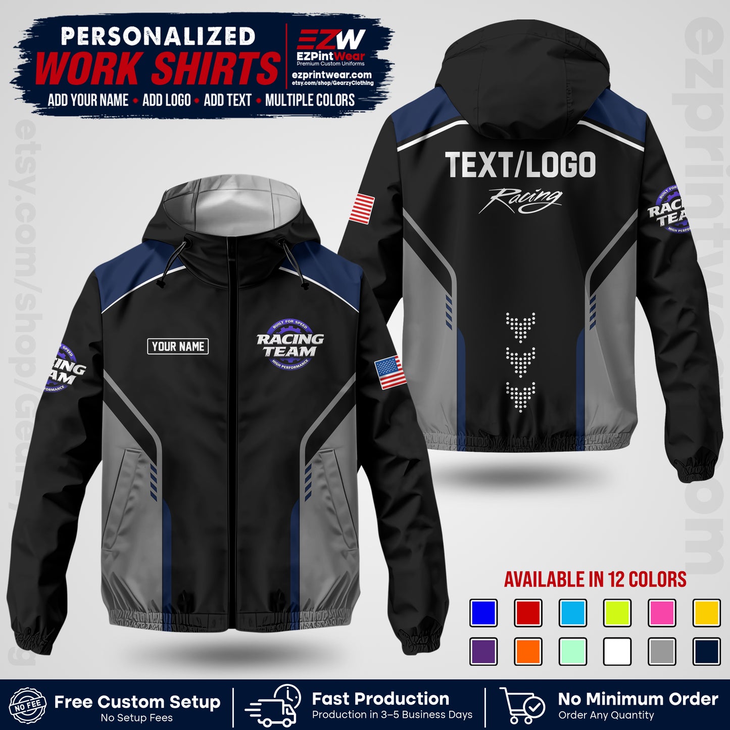 Custom Racing Windbreaker Jacket with Name, Logo & Text | Race Team Uniform | Motorsport Apparel RCJK09