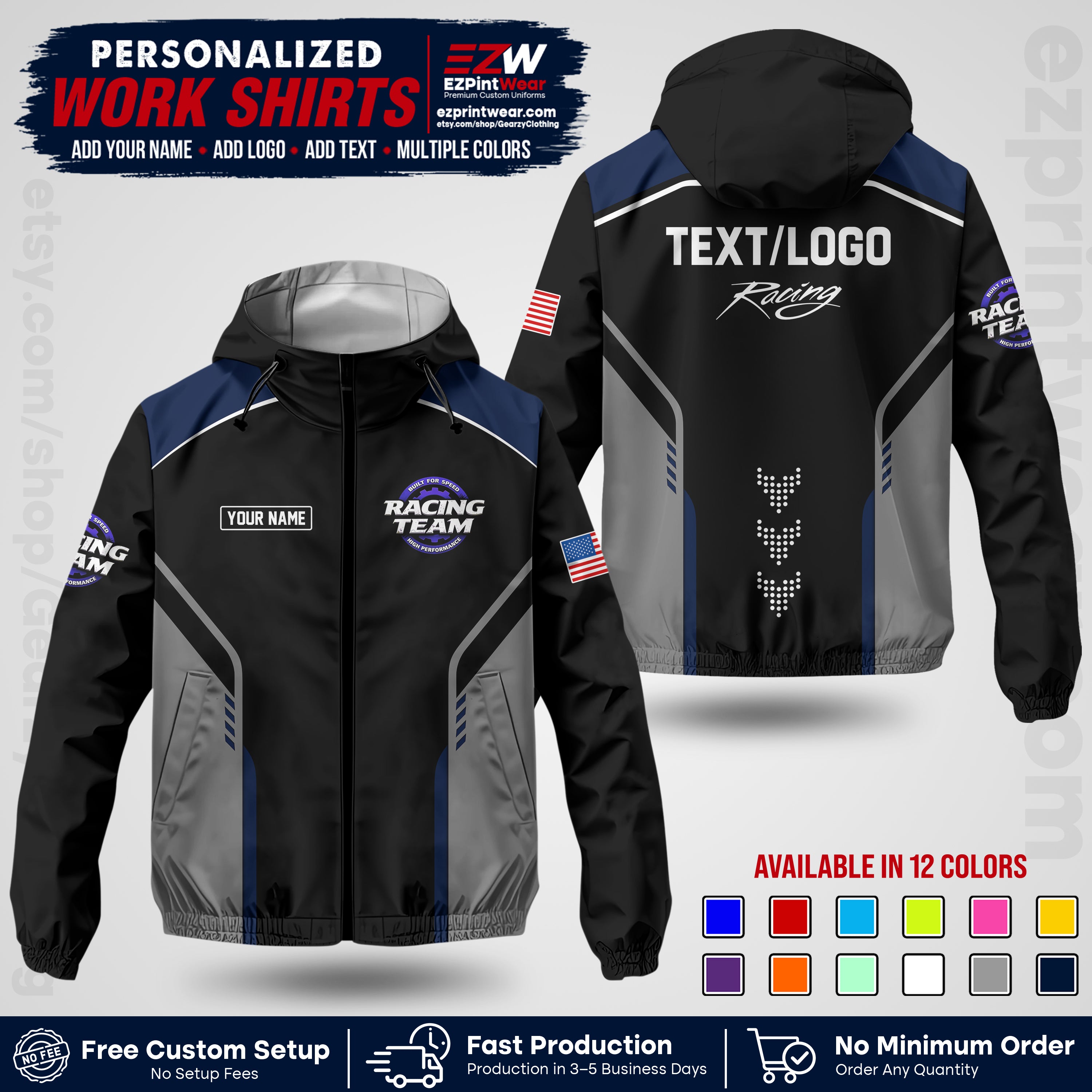 Custom Racing Windbreaker Jacket with Name, Logo & Text | Race Team Uniform | Motorsport Apparel RCJK09