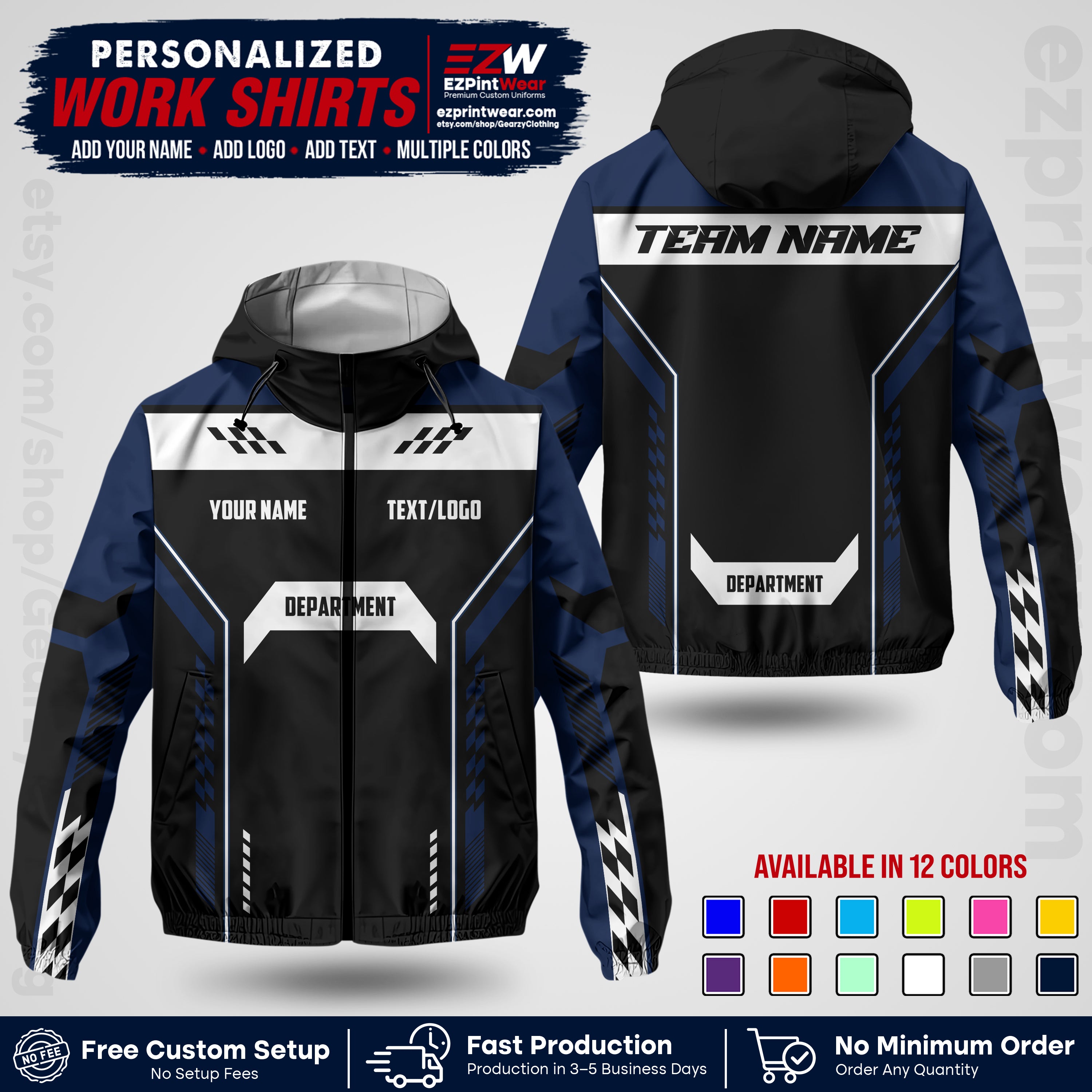 Custom Windbreaker Jacket with Name, Logo & Text, All Over Print Company Workwear, Employee Uniform WBJK18