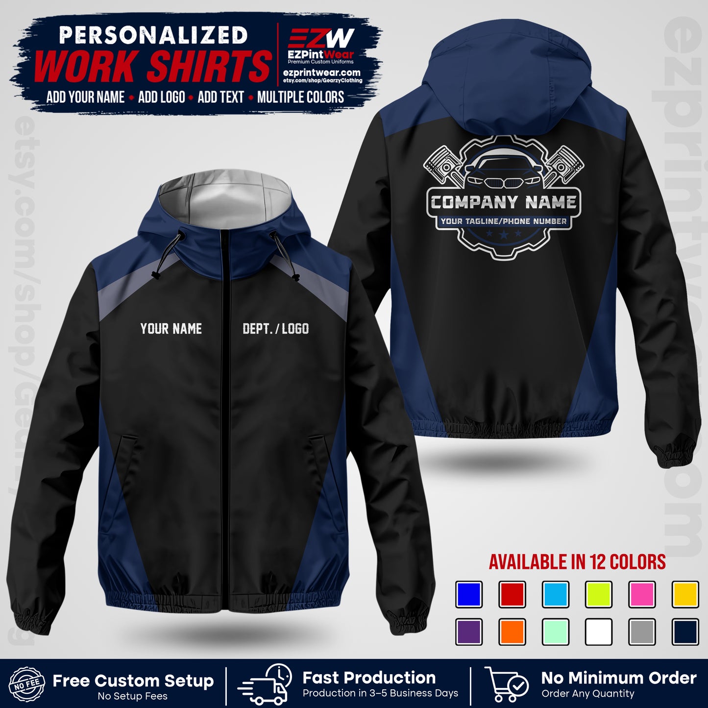 Custom Mechanic Work Shirt with Name, Logo & Text | Auto Shop Uniform | Company Workwear | Employee Uniform MCNJK03