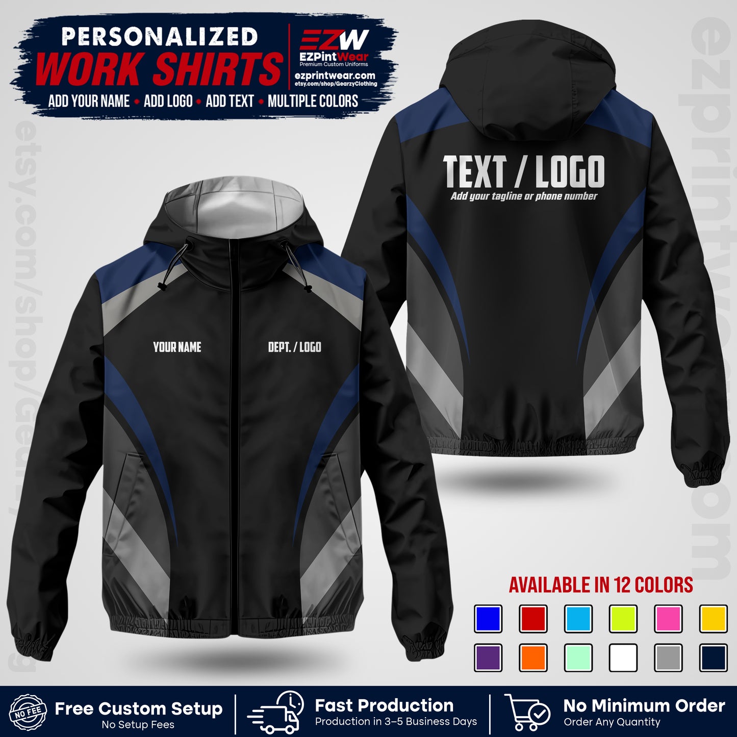 Custom Windbreaker Jacket with Name, Logo & Text, All Over Print Company Workwear, Employee Uniform WBJK04