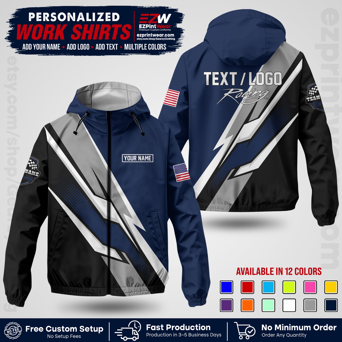 Custom Racing Windbreaker Jacket with Name, Logo & Text | Race Team Uniform | Motorsport Apparel RCJK01