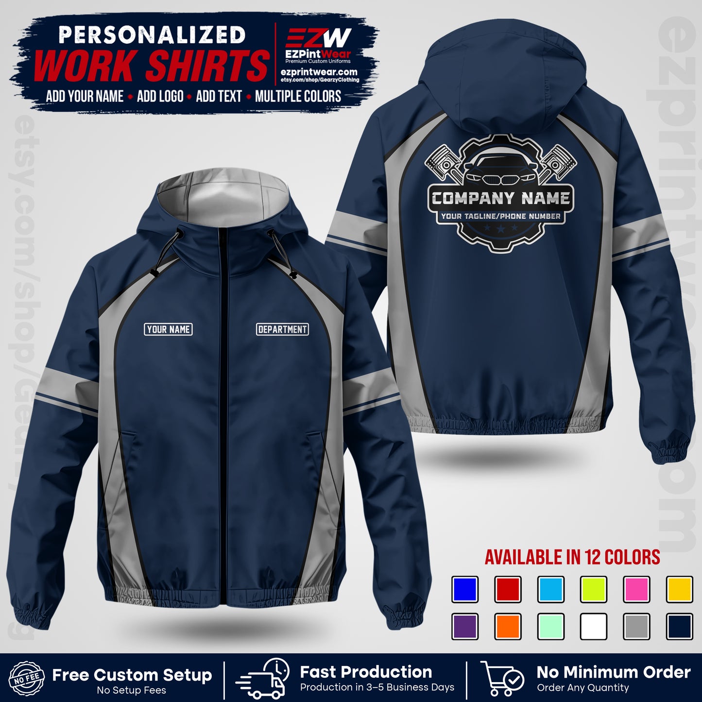Custom Mechanic Work Shirt with Name, Logo & Text | Auto Shop Uniform | Company Workwear | Employee Uniform MCNJK09