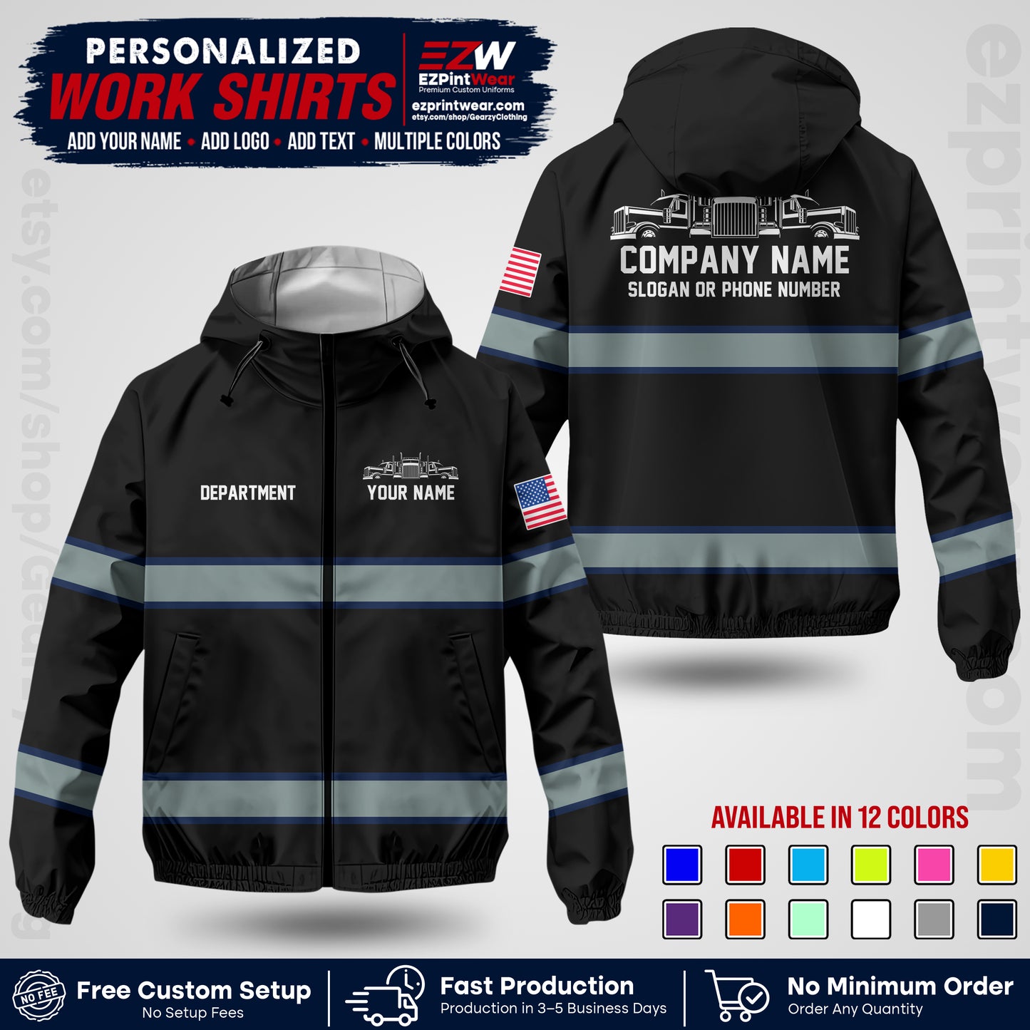 Personalized Trucking Windbreaker Jacket | Custom Company Workwear | Non-Reflective Reflective Style Safety Jacket | Company Uniform Jacket TWJK 04