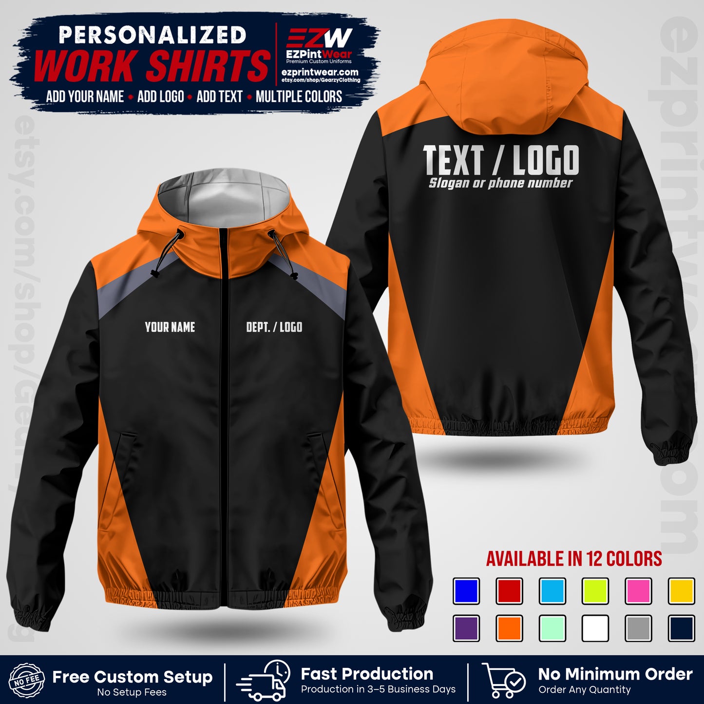 Custom Windbreaker Jacket with Name, Logo & Text, All Over Print Company Workwear, Employee Uniform WBJK03