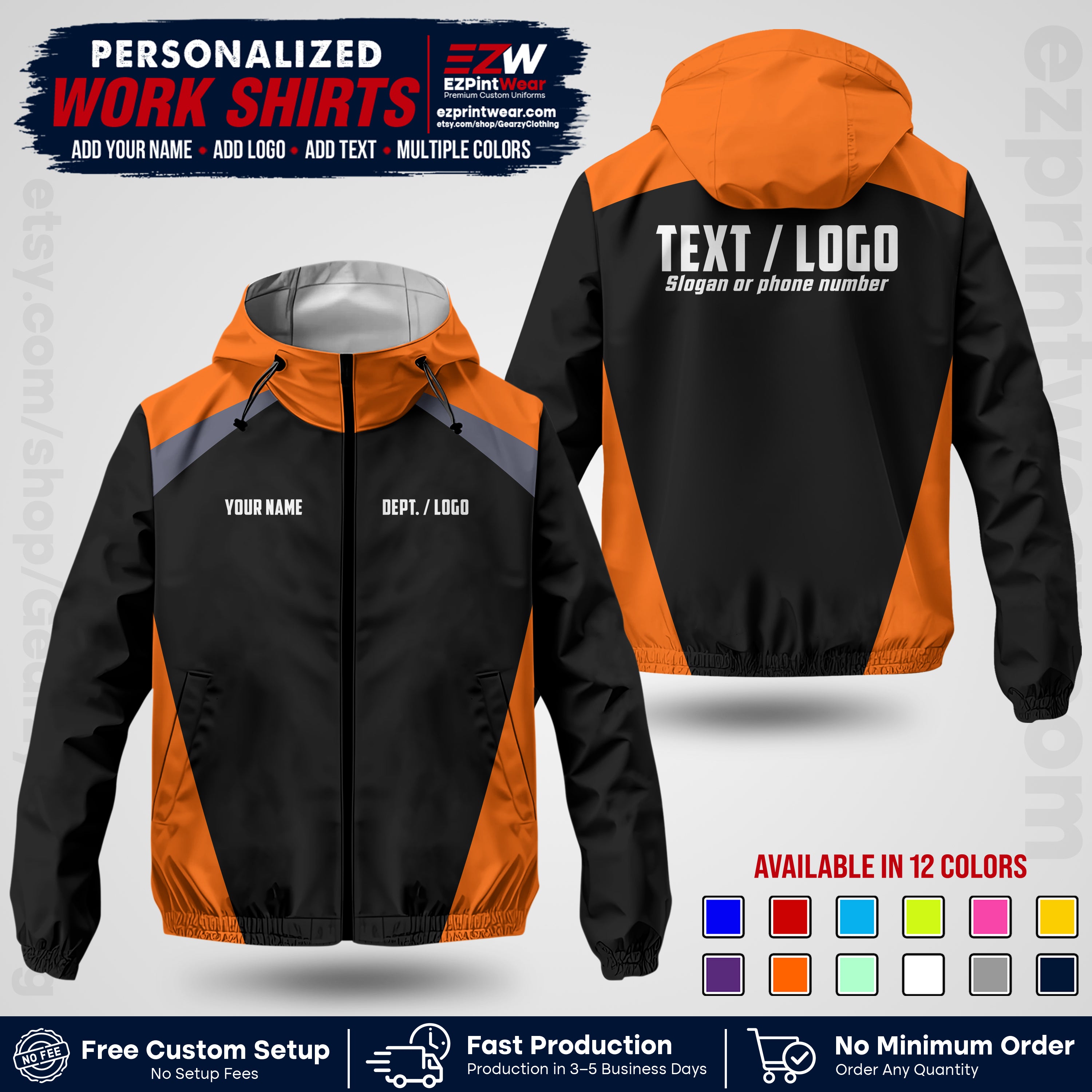 Custom Windbreaker Jacket with Name, Logo & Text, All Over Print Company Workwear, Employee Uniform WBJK03