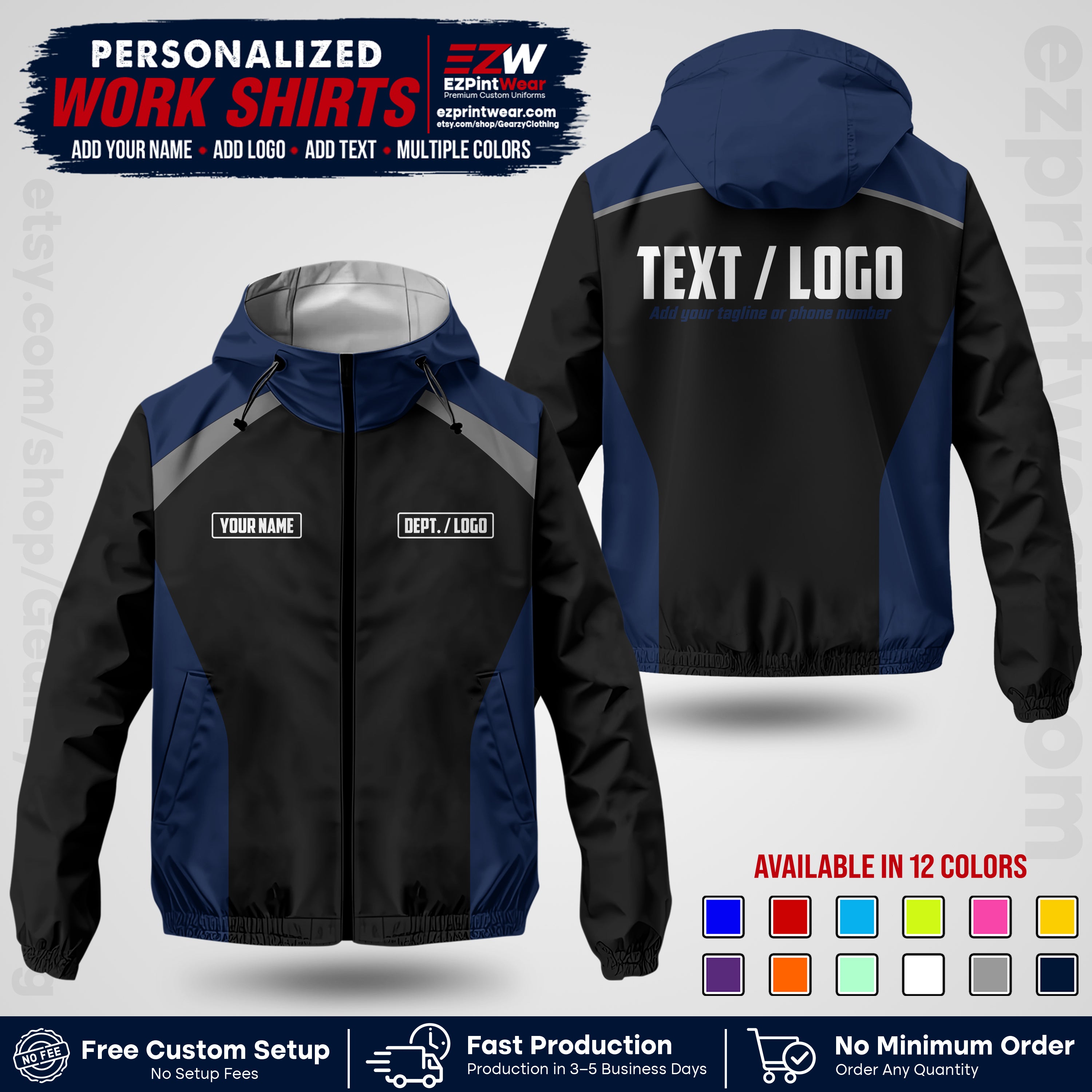 Custom Windbreaker Jacket with Name, Logo & Text, All Over Print Company Workwear, Employee Uniform WBJK05