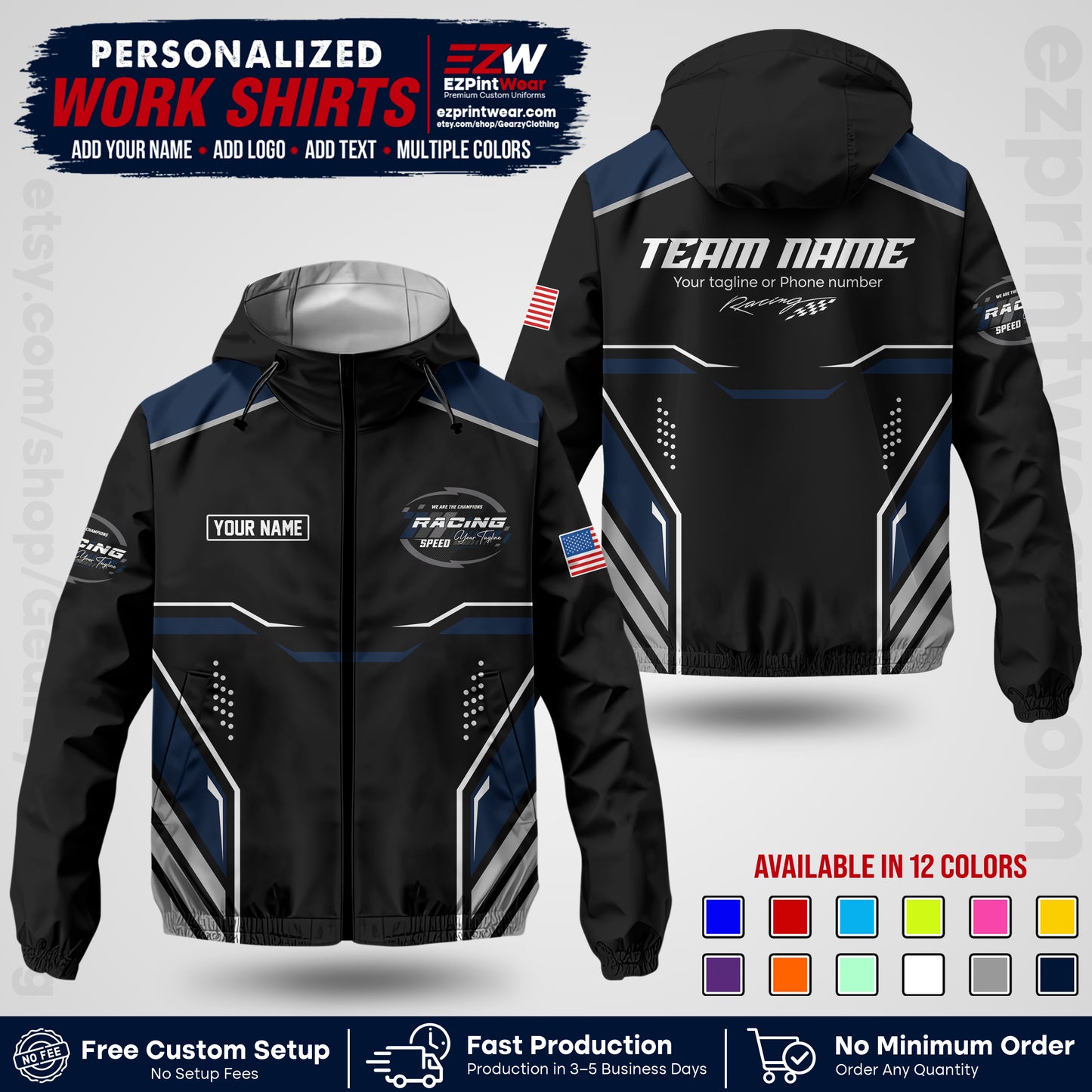 Custom Racing Windbreaker Jacket with Name, Logo & Text | Race Team Uniform | Motorsport Apparel RCJK10