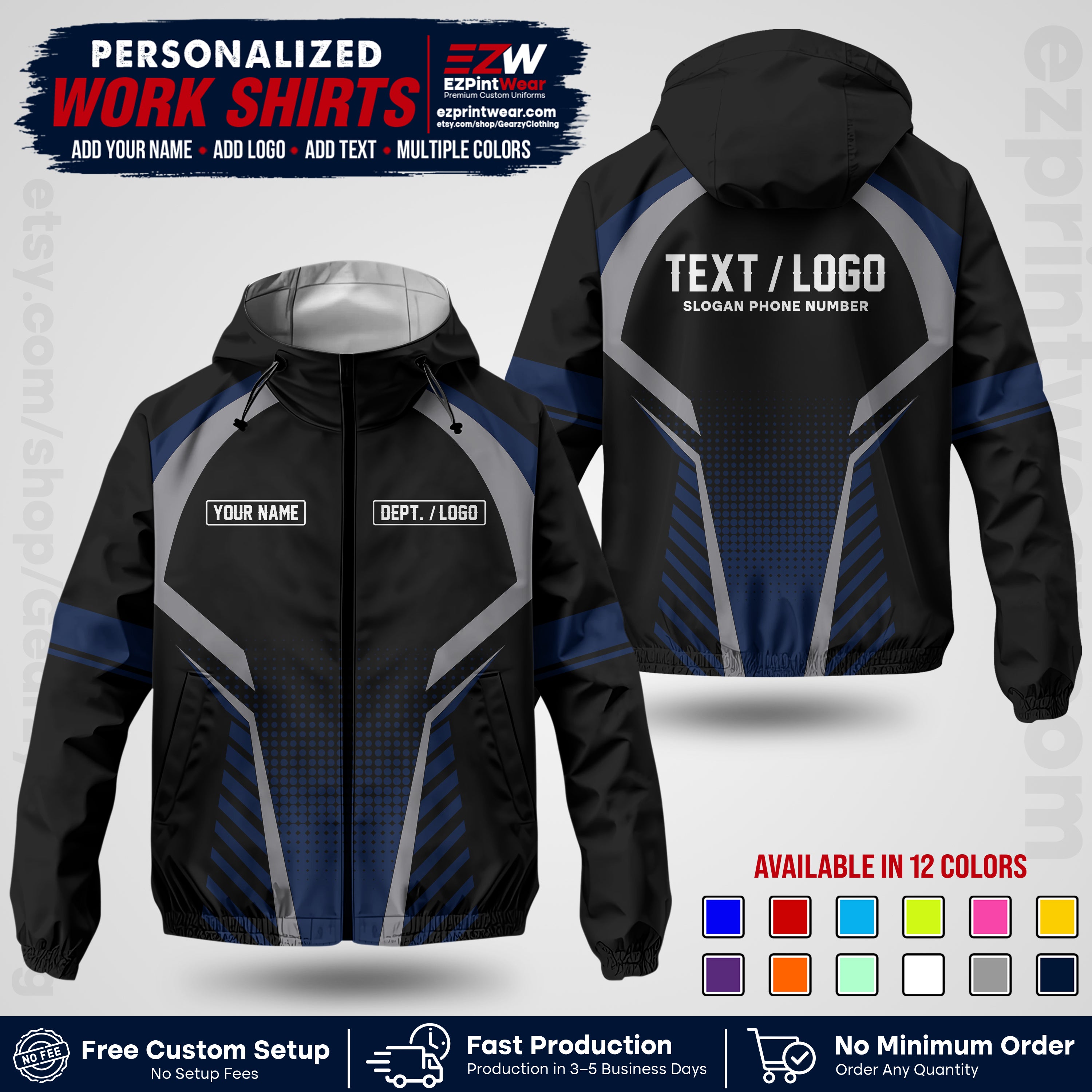 Custom Windbreaker Jacket with Name, Logo & Text, All Over Print Company Workwear, Employee Uniform WBJK19