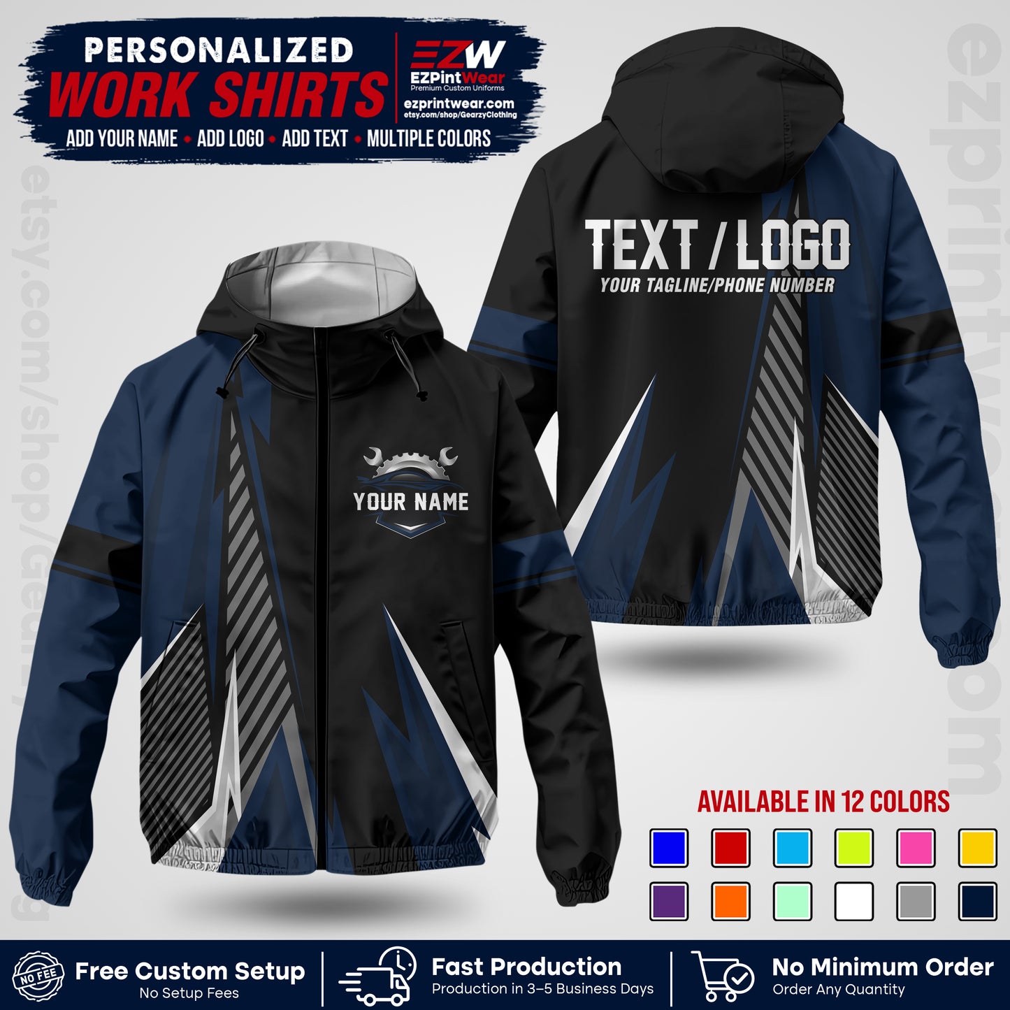 Custom Mechanic Work Shirt with Name, Logo & Text | Auto Shop Uniform | Company Workwear | Employee Uniform MCNJK01