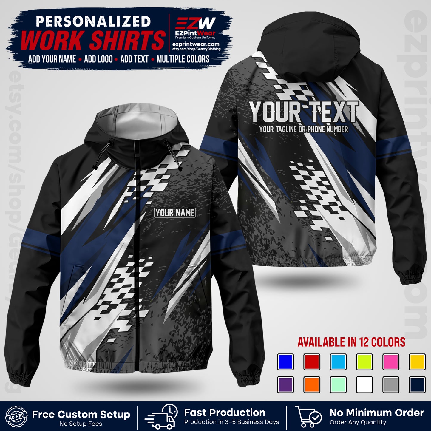 Custom Racing Windbreaker Jacket with Name, Logo & Text | Race Team Uniform | Motorsport Apparel RCJK03
