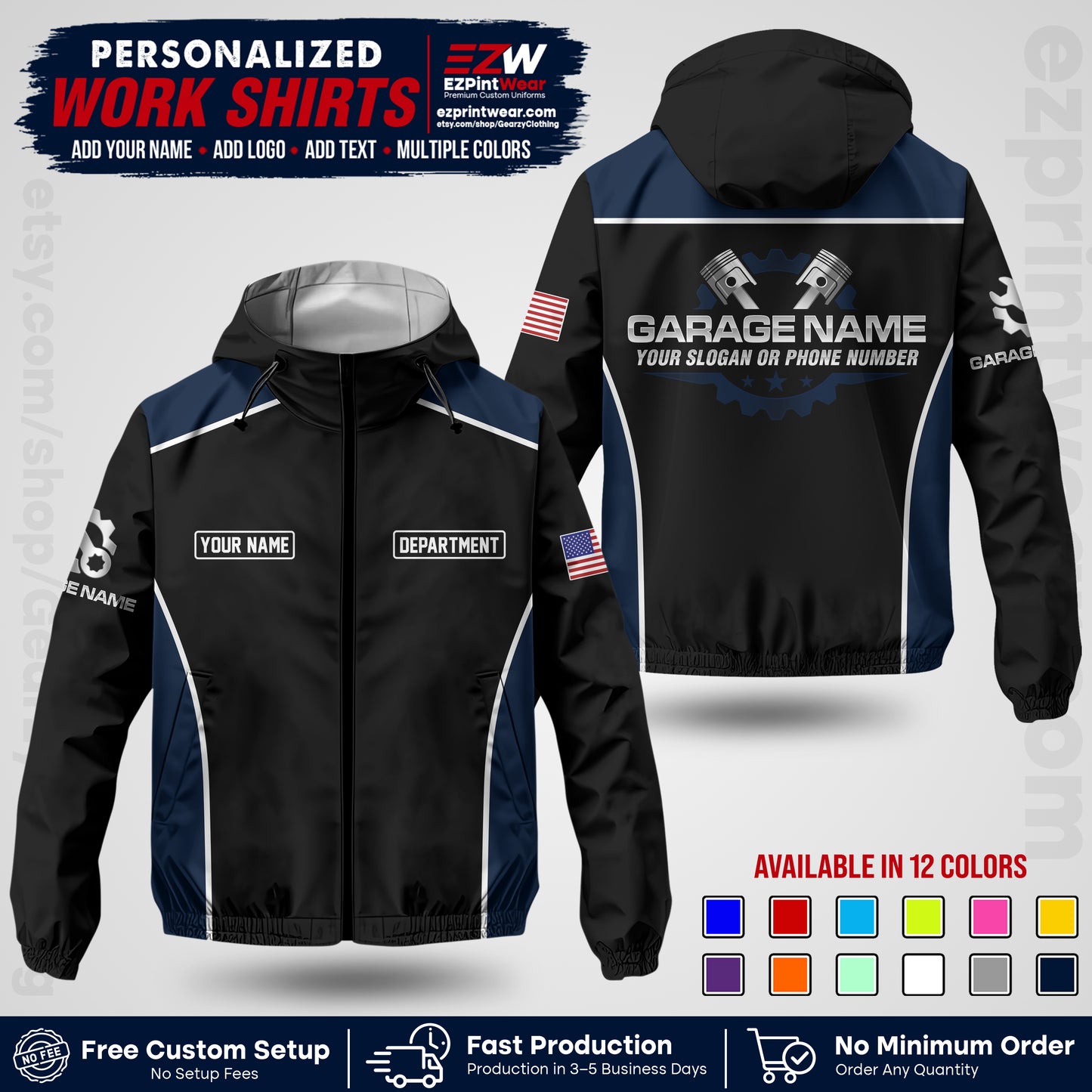 Custom Mechanic Work Shirt with Name, Logo & Text | Auto Shop Uniform | Company Workwear | Employee Uniform MCNJK07